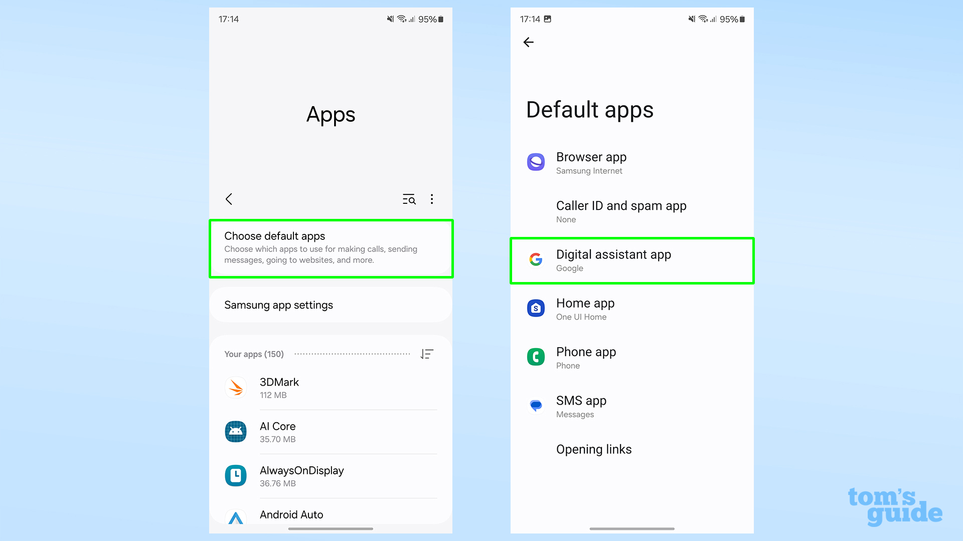 Où trouver la section des applications par défaut du menu Applications sur le Galaxy S24 Ultra