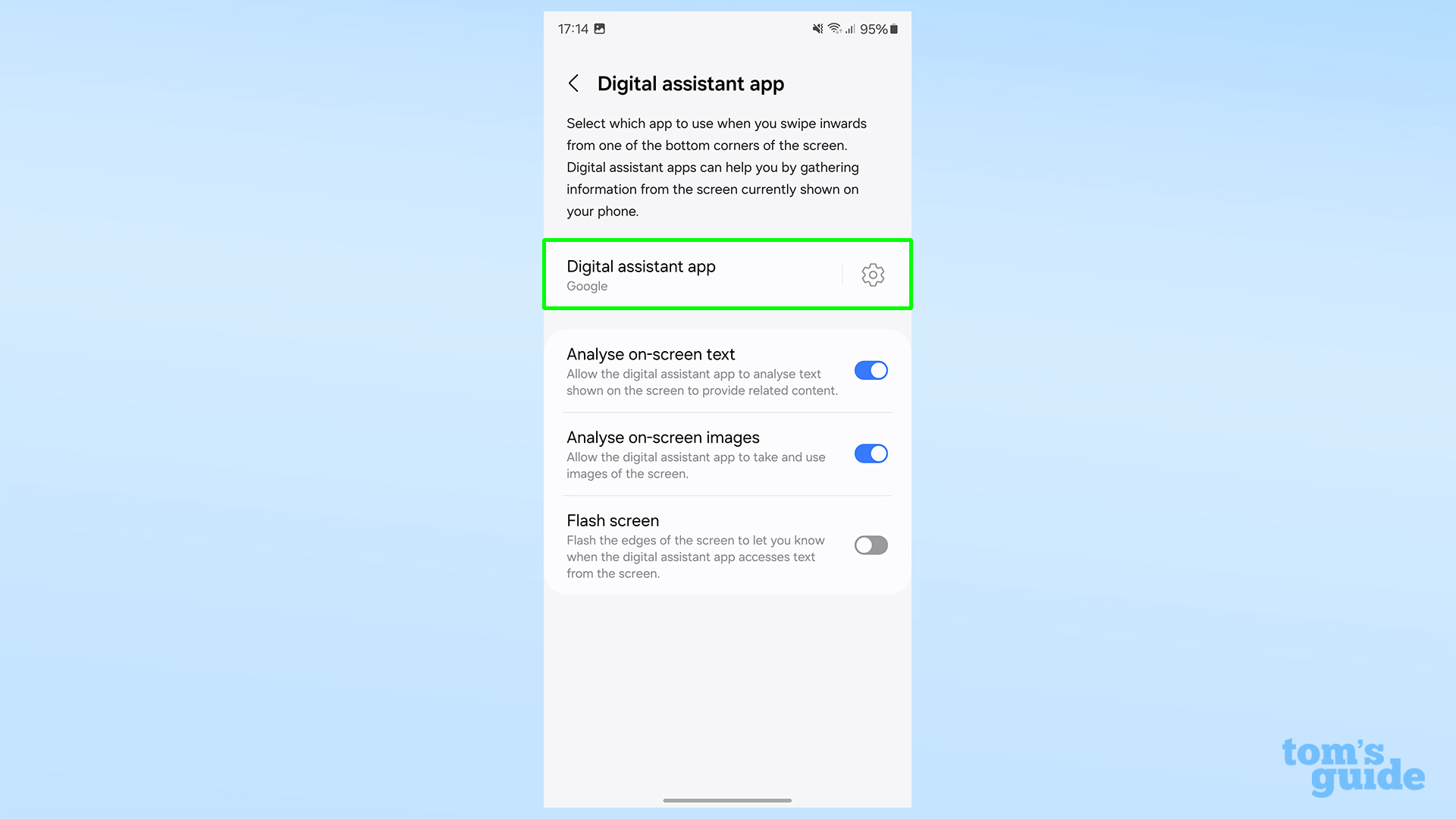 Les paramètres par défaut de l'assistant numérique sur le Galaxy S24 Ultra