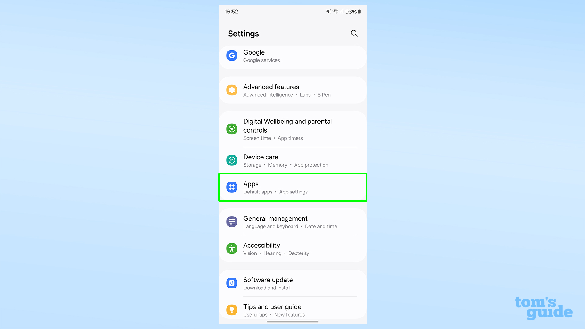 Où trouver le menu Applications dans l'application des paramètres du Galaxy S24 Ultra