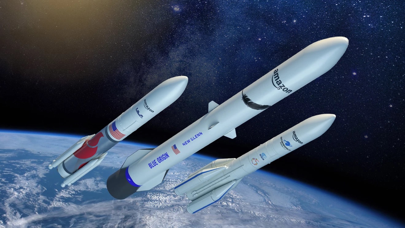 Une image représentant des vaisseaux spatiaux des partenaires du projet Kuiper d'Amazon