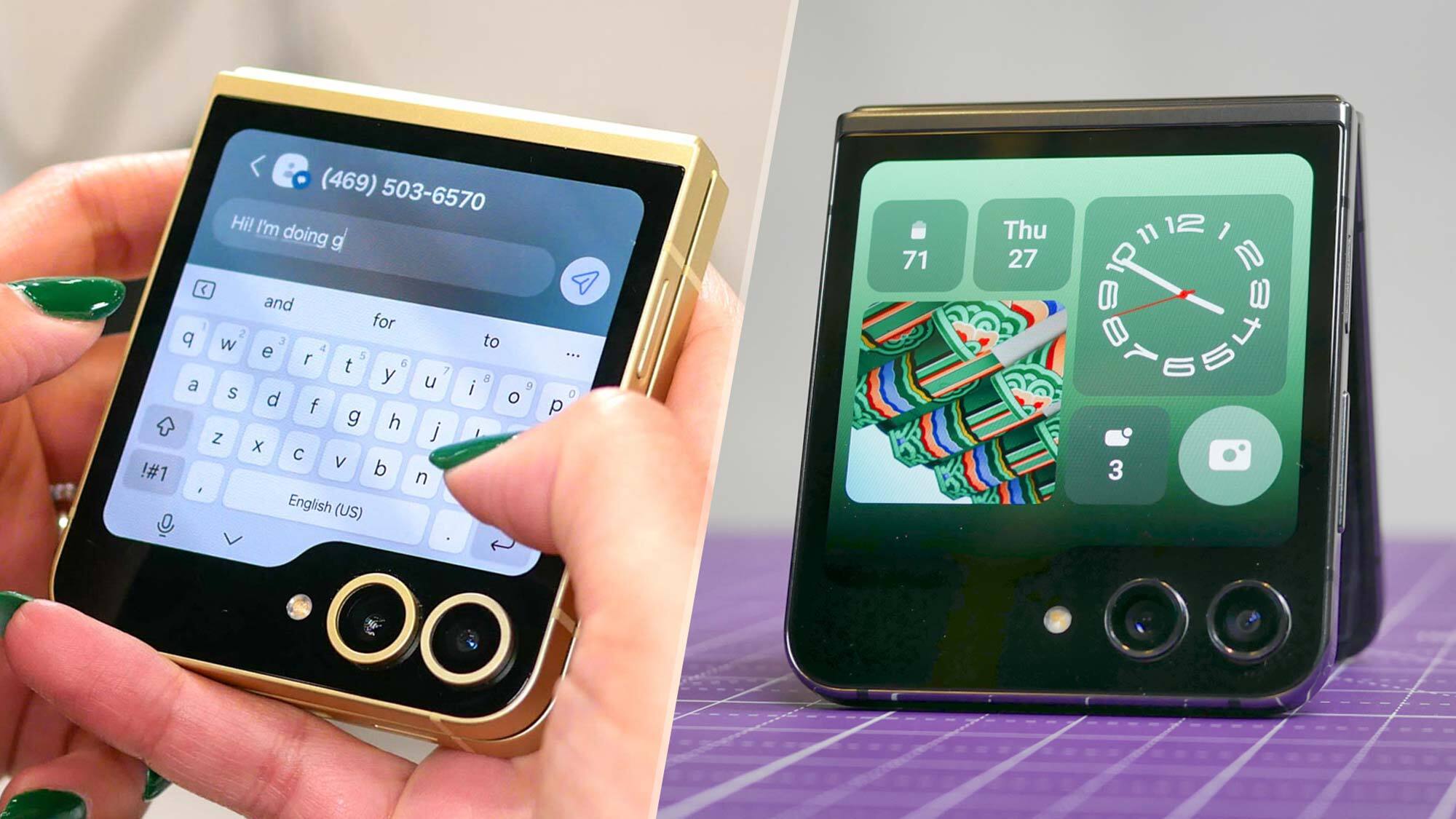 Une image divisée avec le Samsung Galaxy Z Flip 6 et Galaxy Z Flip 5