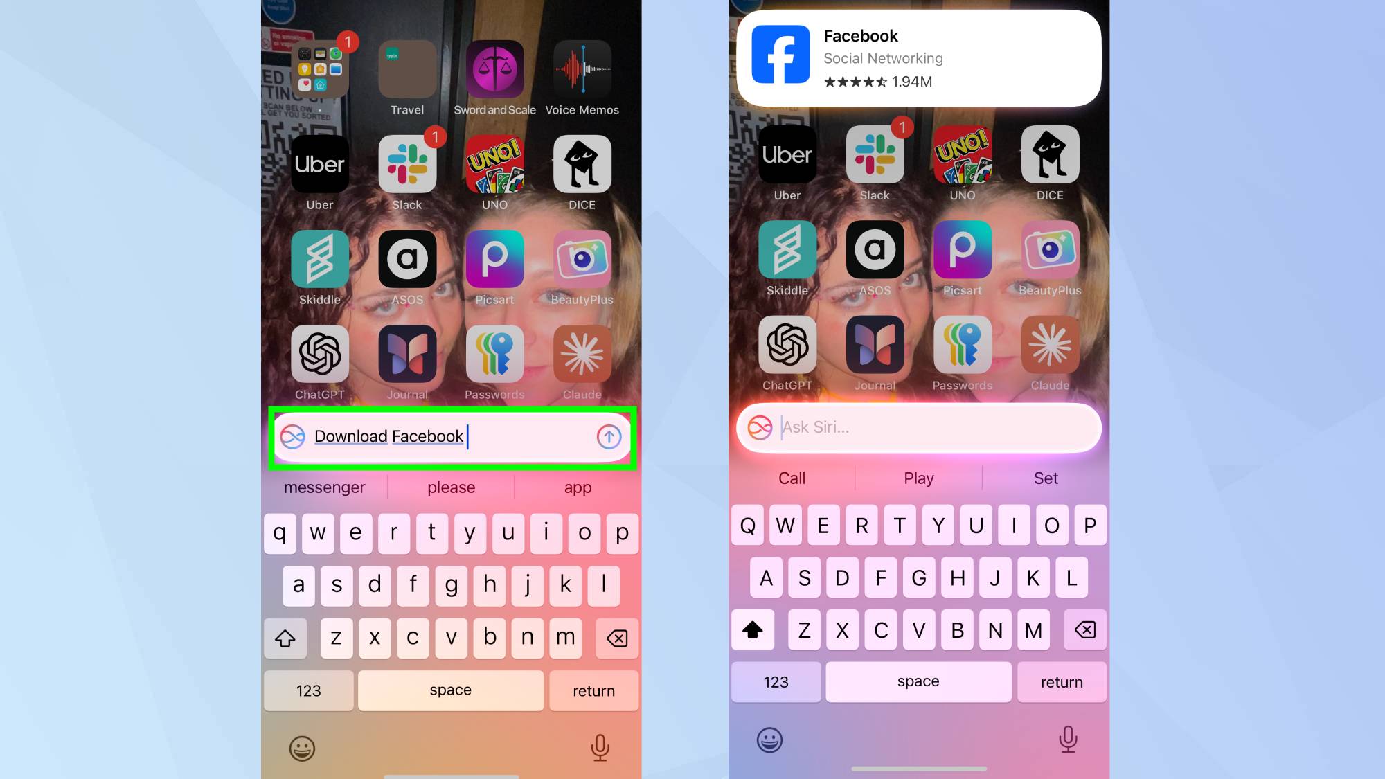 Tapez la commande de téléchargement de l'application Siri