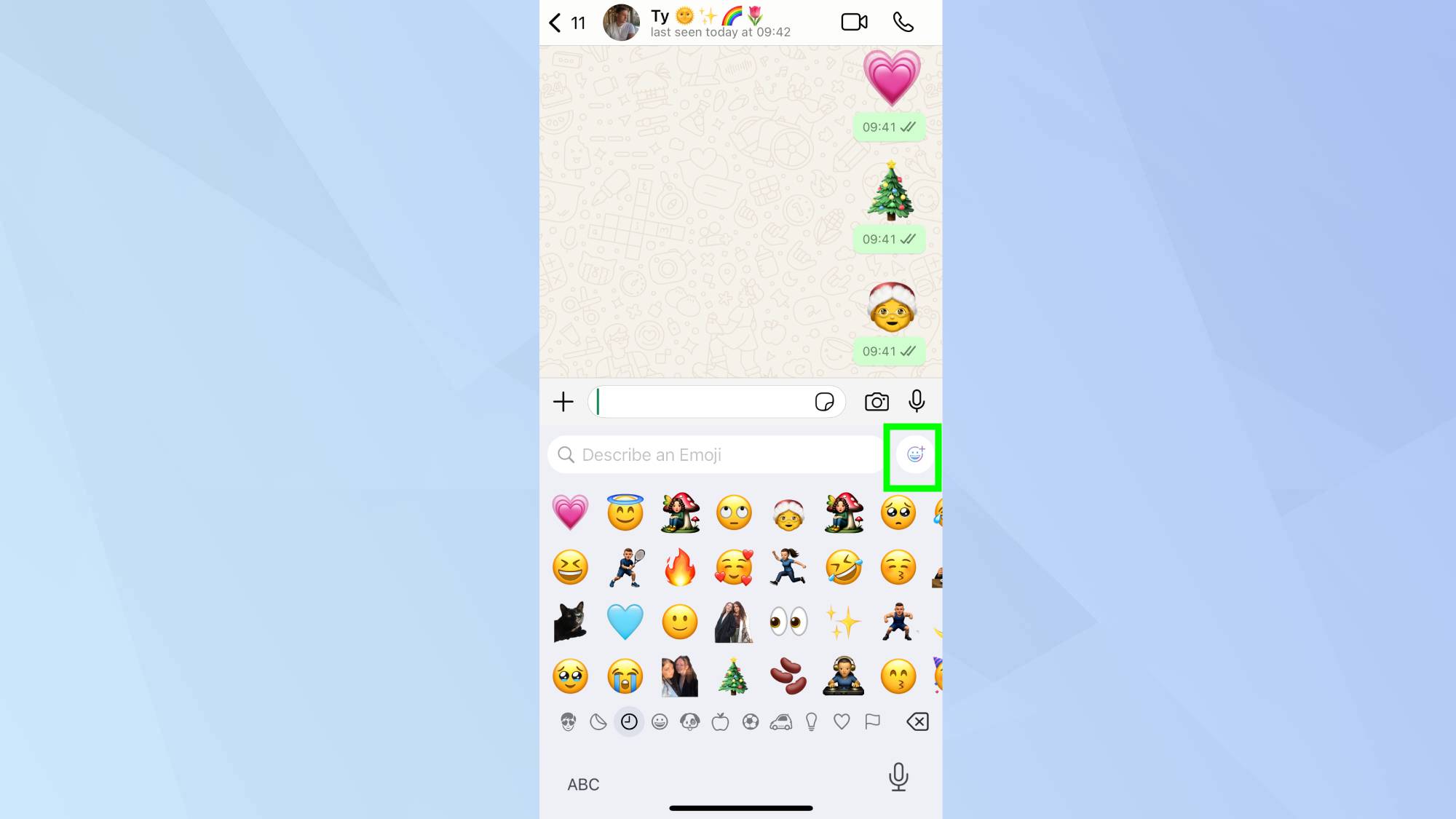 Icône Genmoji mise en évidence dans le chat Whatsapp