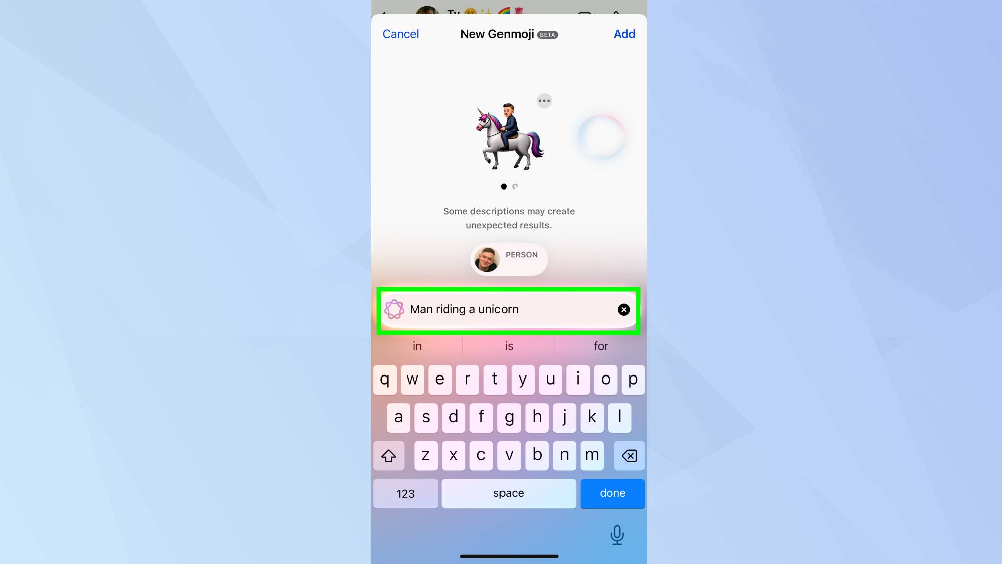 Invite Genmoji mise en évidence