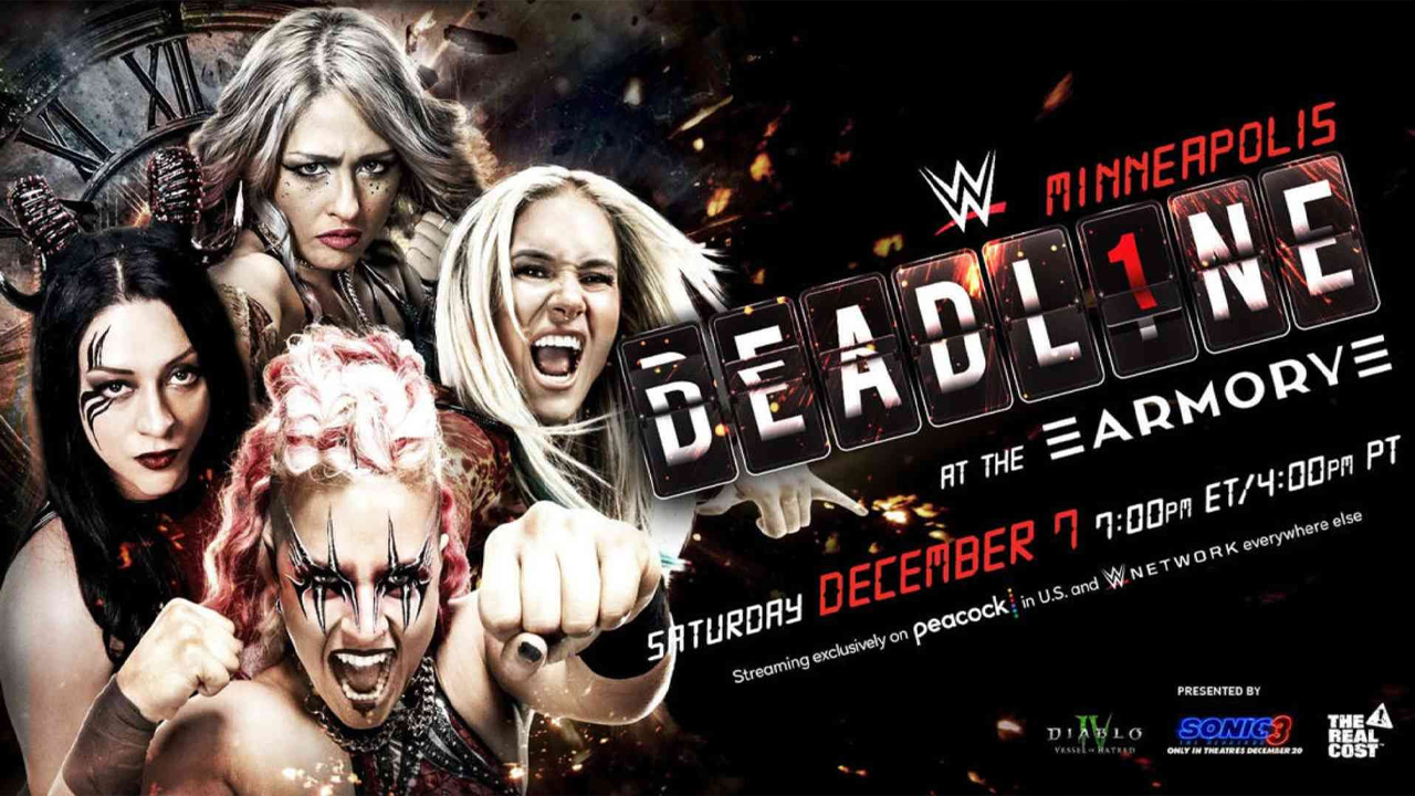 Stephanie Vaquer, Giulia, Sol Ruca et Zaria sur l'affiche de WWE NXT Deadline 2024.