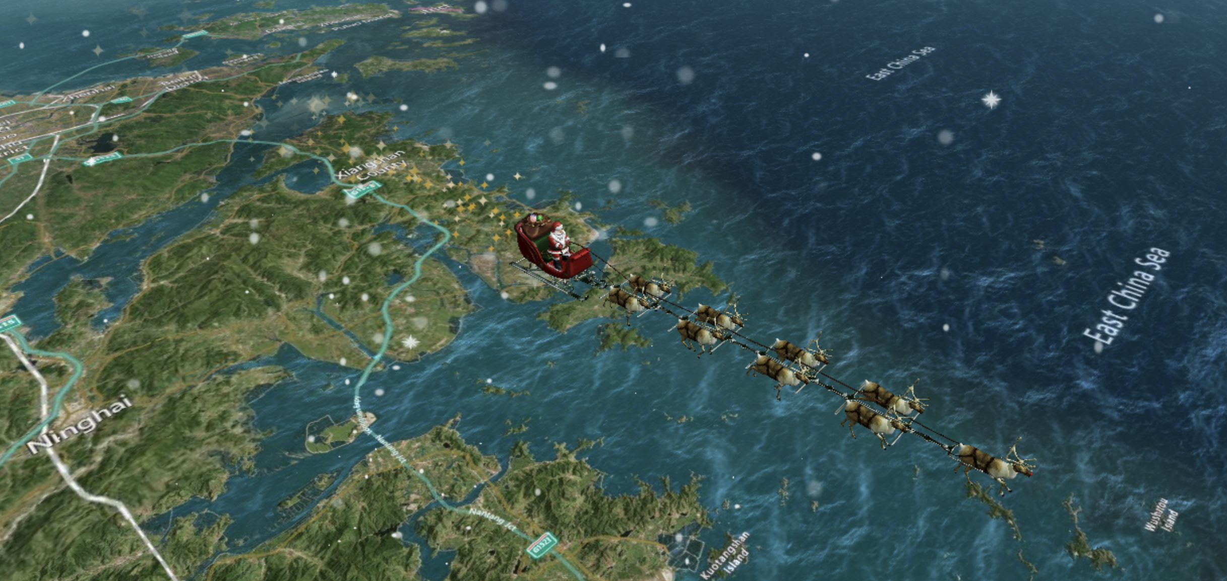 Père Noël volant sur le tracker NORAD