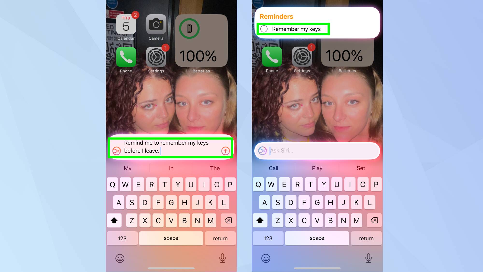 Tapez la commande des touches Siri