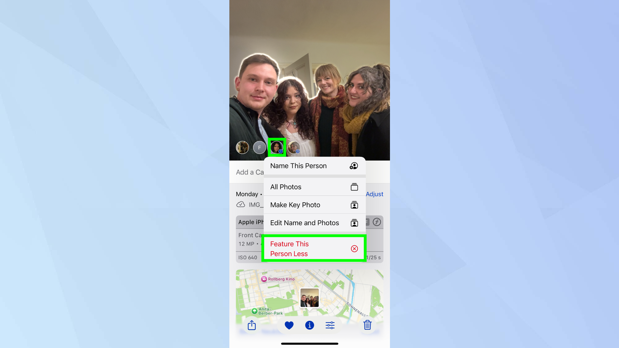 Commandes de fonctionnalités sélectionnées dans les mémoires de l'iPhone