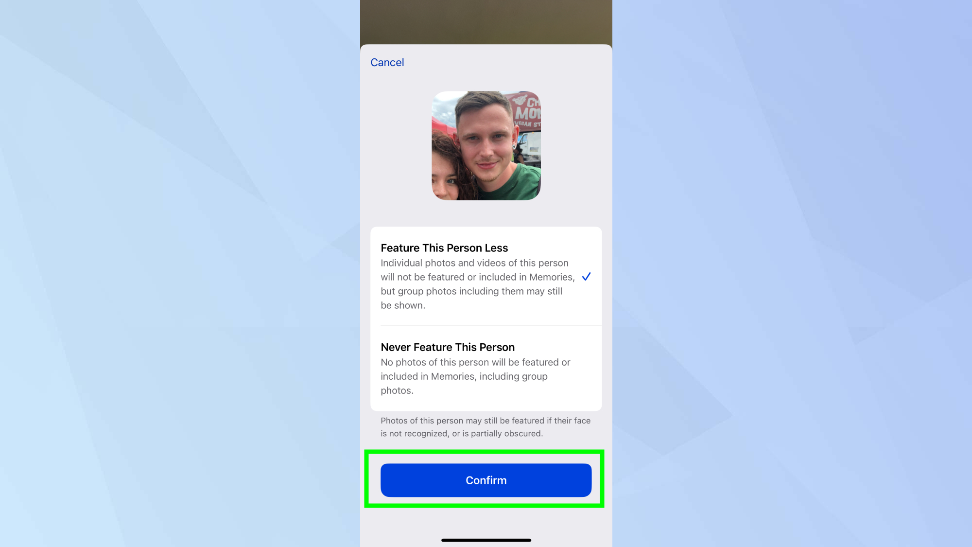 Confirmer mis en surbrillance dans les photos
