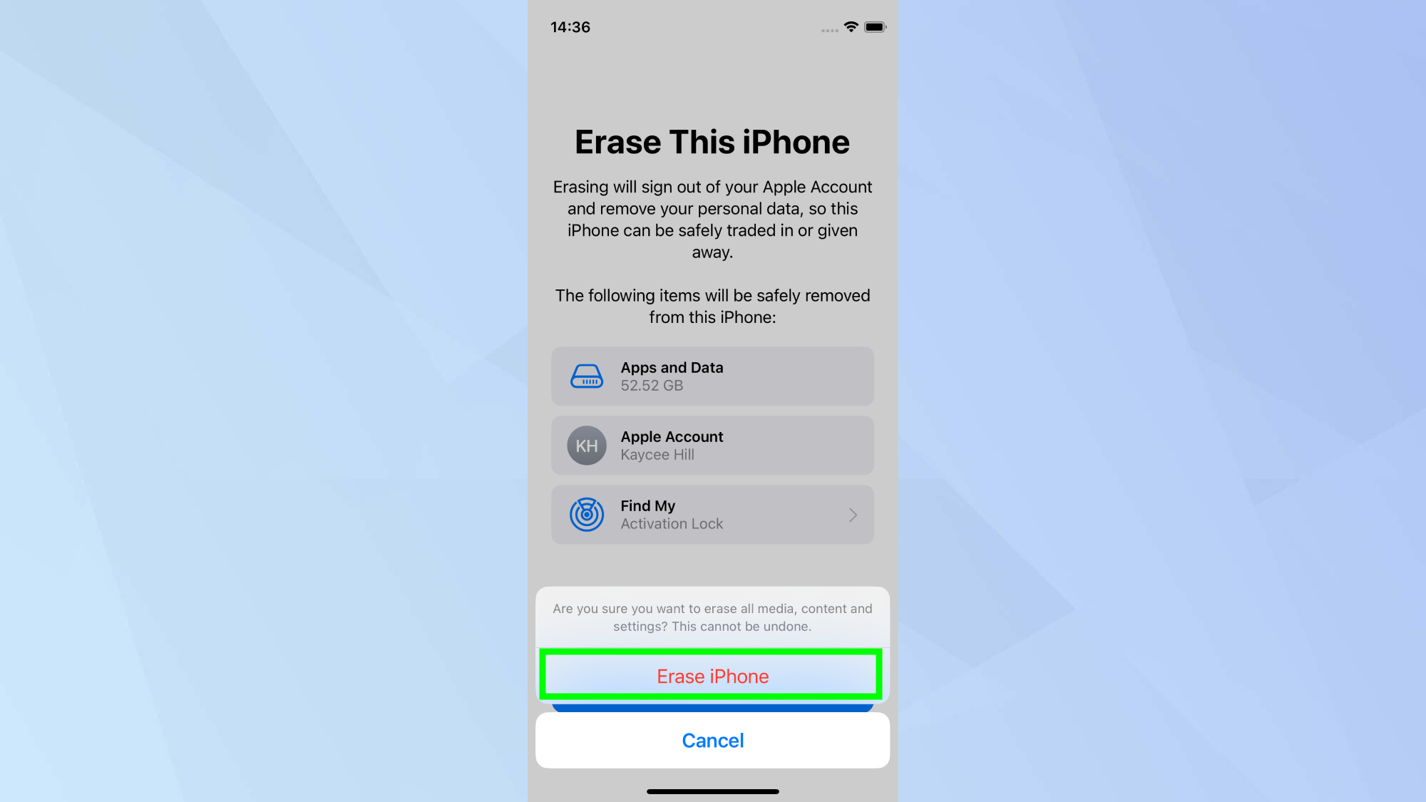 Confirmer la réinitialisation d'usine sur iPhone
