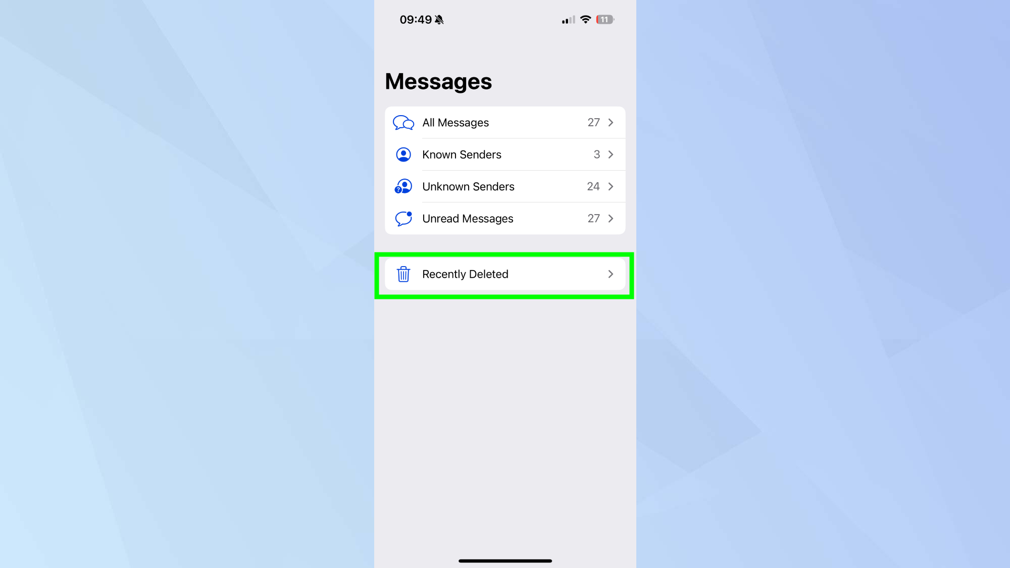 Messages récemment supprimés mis en évidence sur l'iPhone