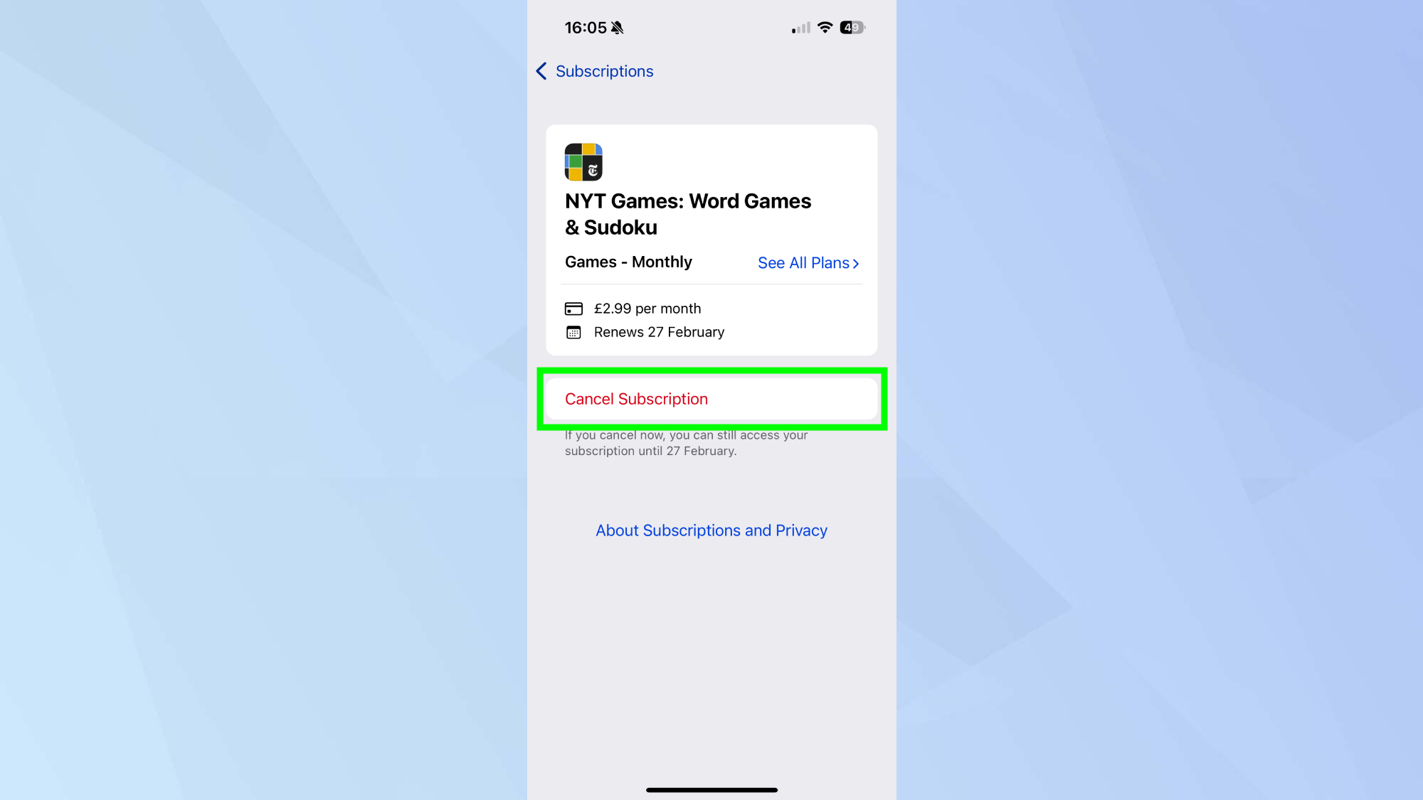 Annuler l'abonnement mis en évidence sur iPhone
