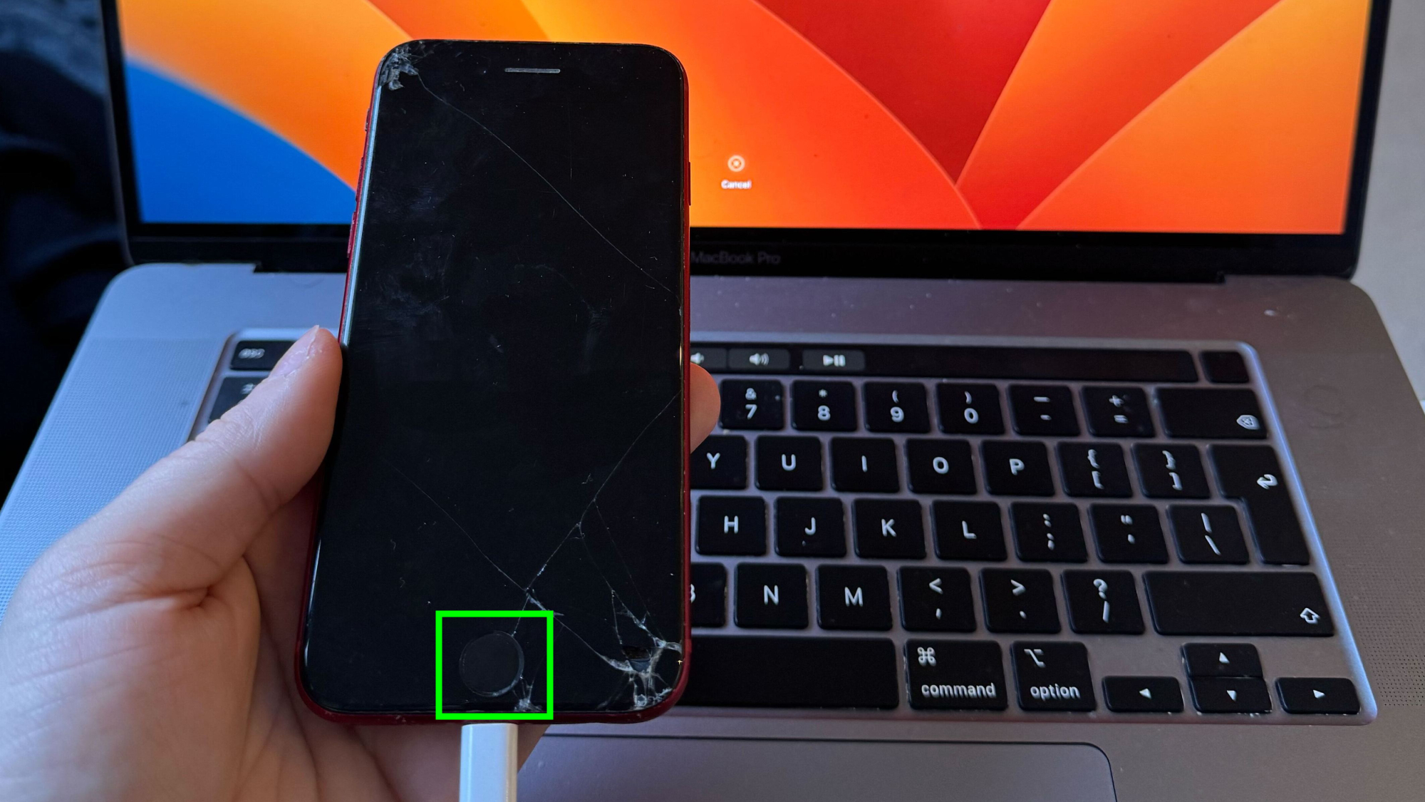 Bouton ID iphone 8 surligné
