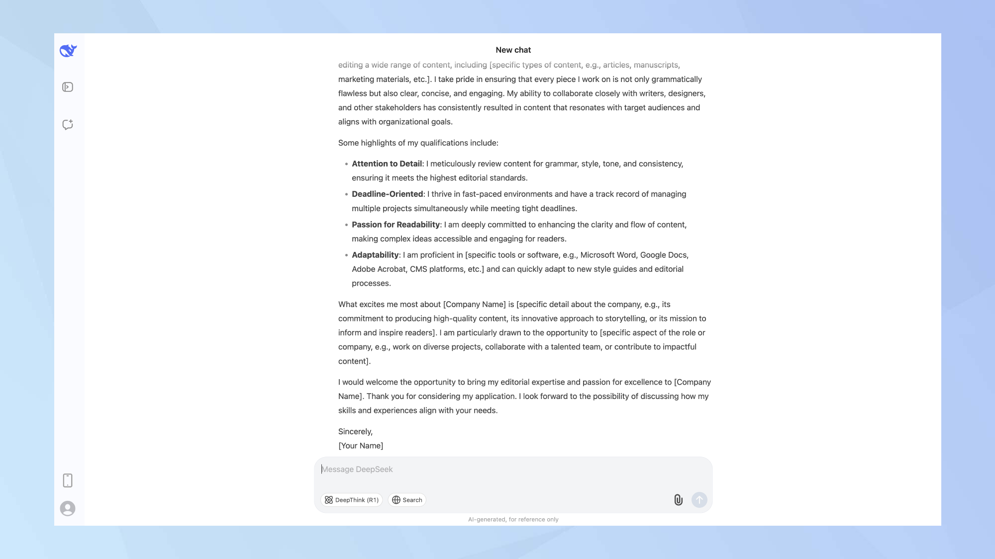 Invite de lettre de motivation en profondeur