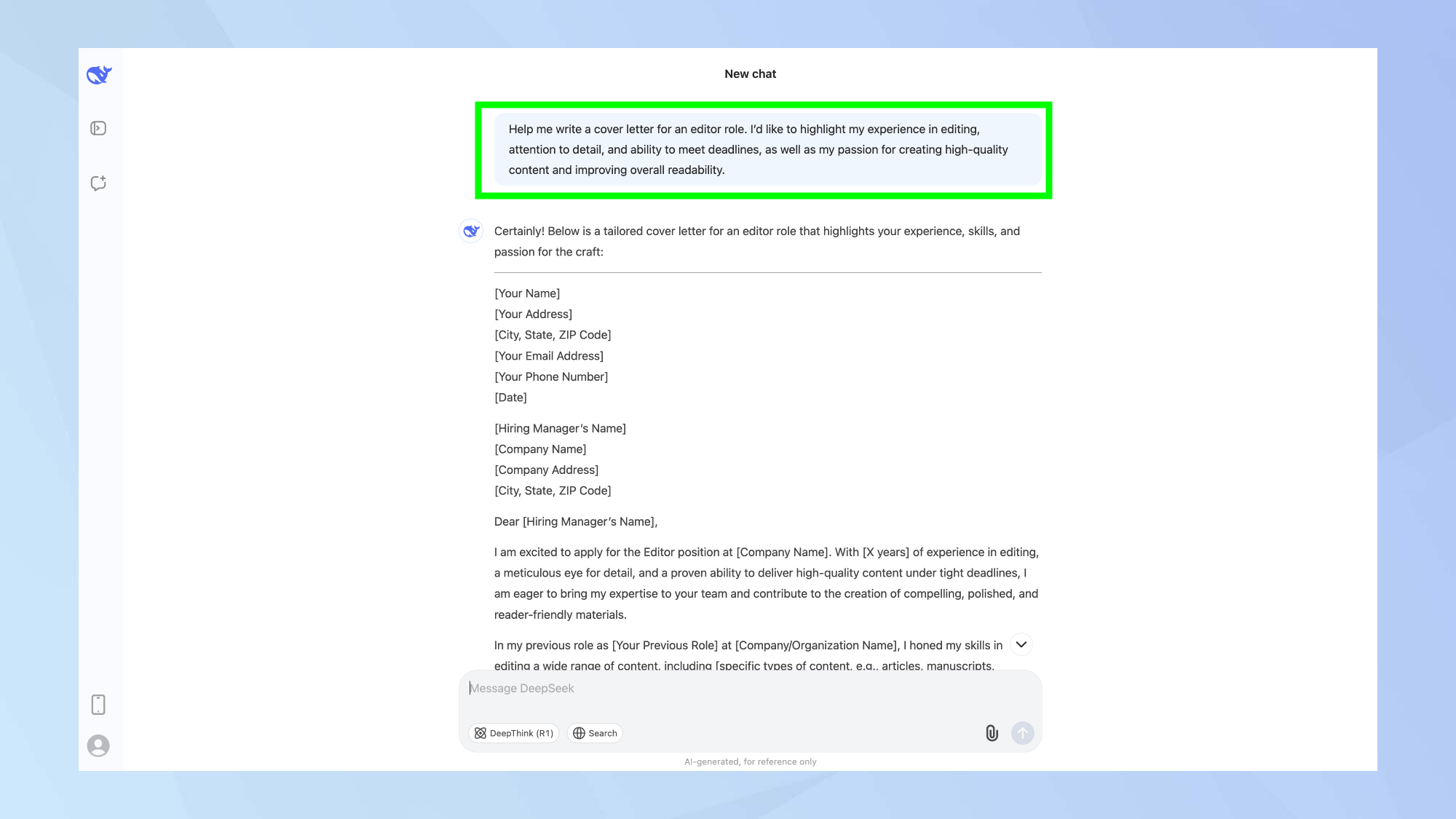Invite de lettre de motivation en profondeur