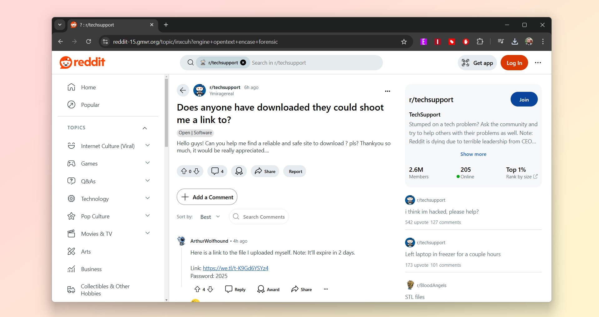 Une capture d'écran d'un faux site se faisant passer pour Reddit et utilisé par des pirates informatiques dans le cadre d'une campagne de diffusion de logiciels malveillants.