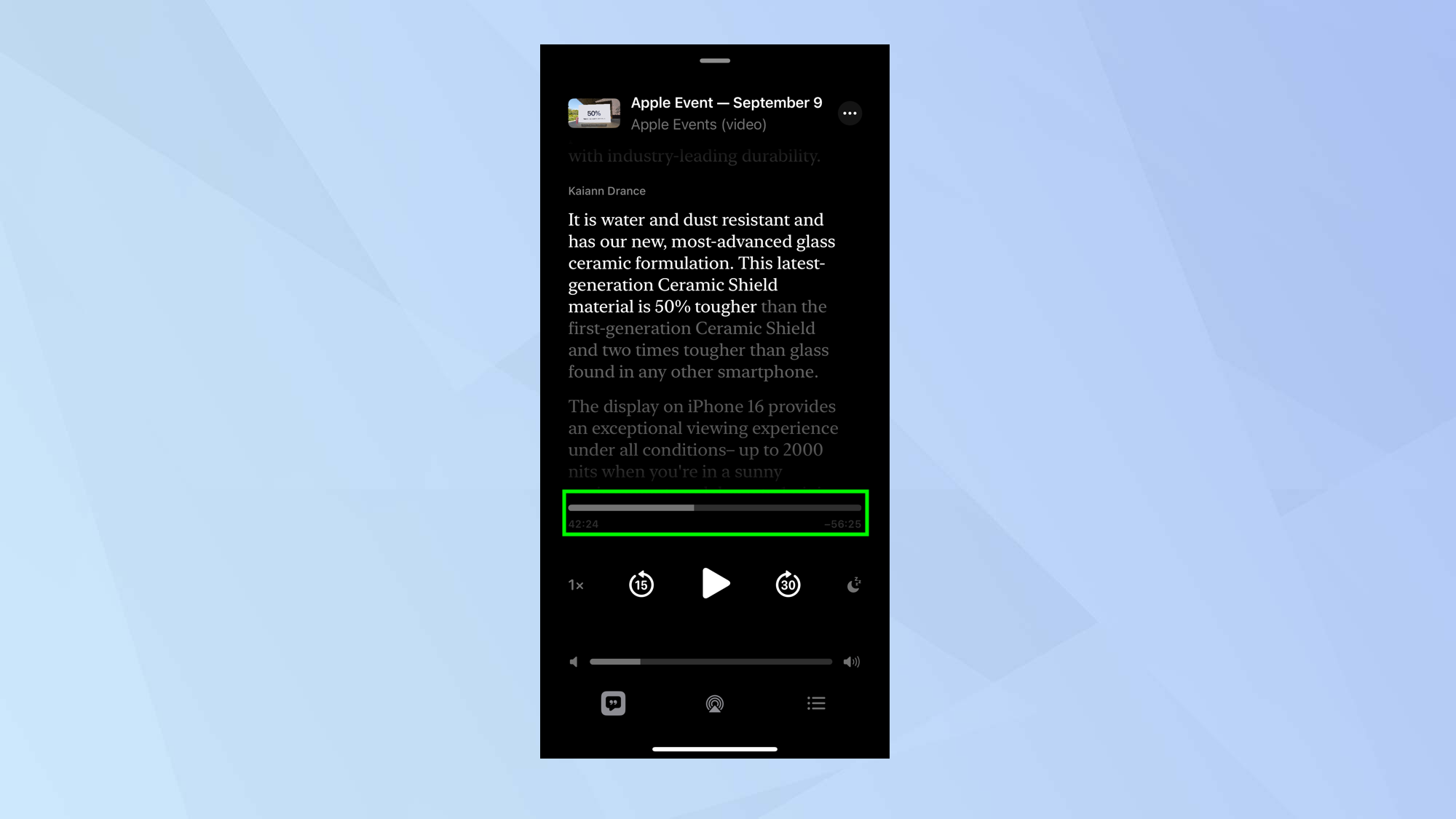 Comment partager une section d'un podcast dans iOS