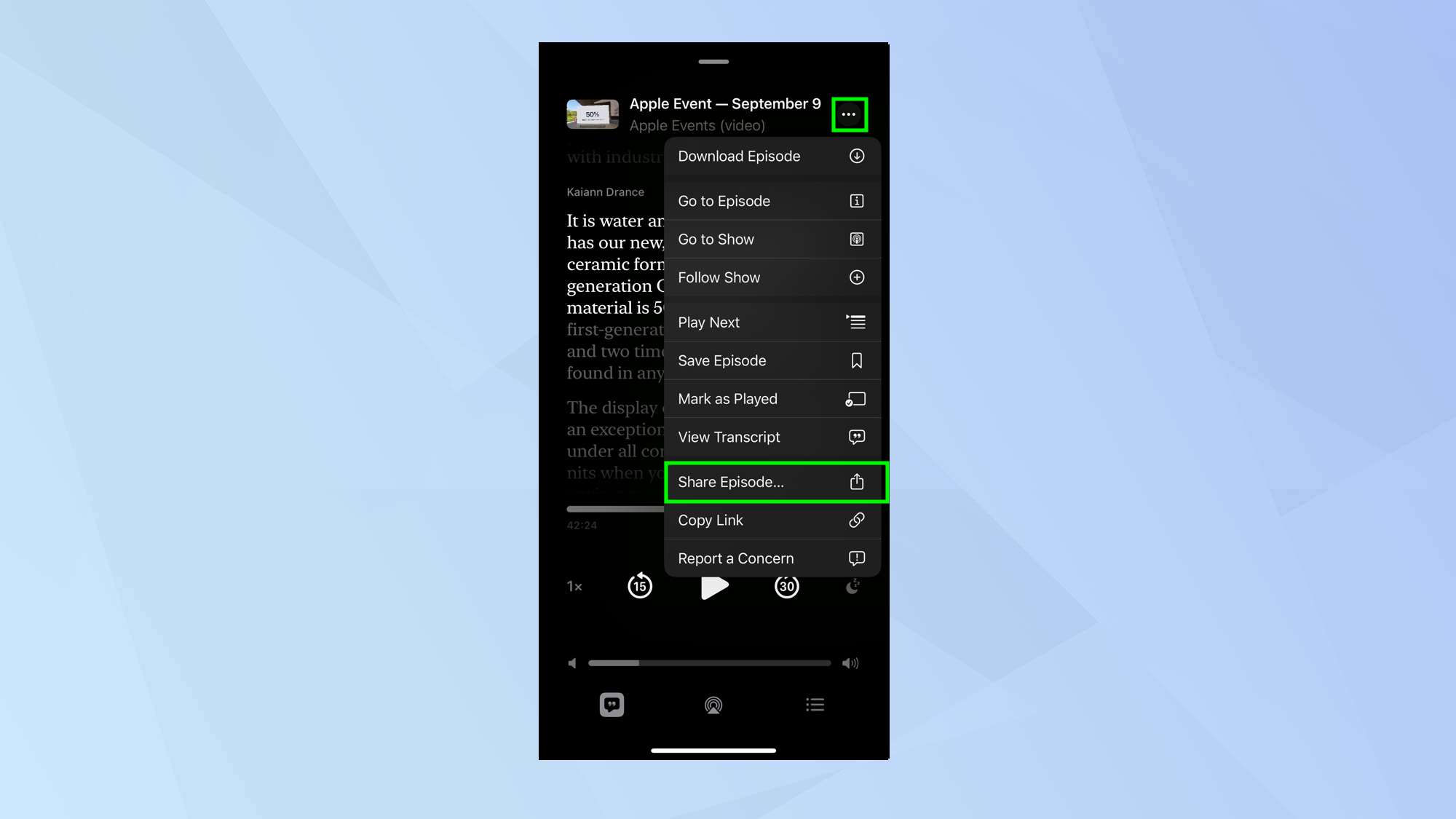 Comment partager une section d'un podcast dans iOS