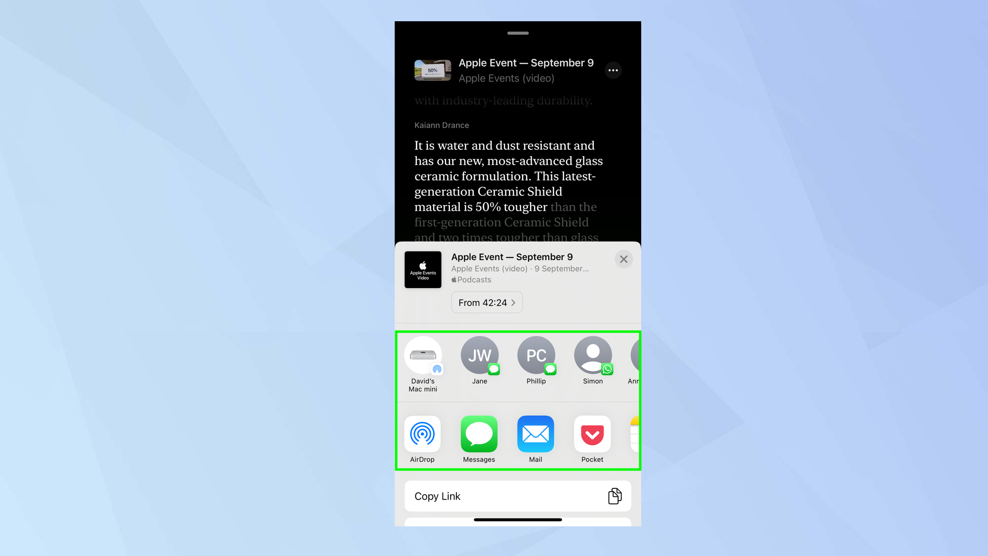 Comment partager une section d'un podcast dans iOS