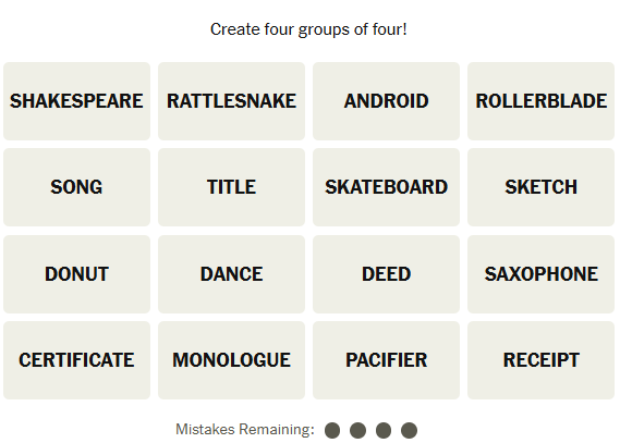 Puzzle des connexions du New York Times 612 le 12 février 2025