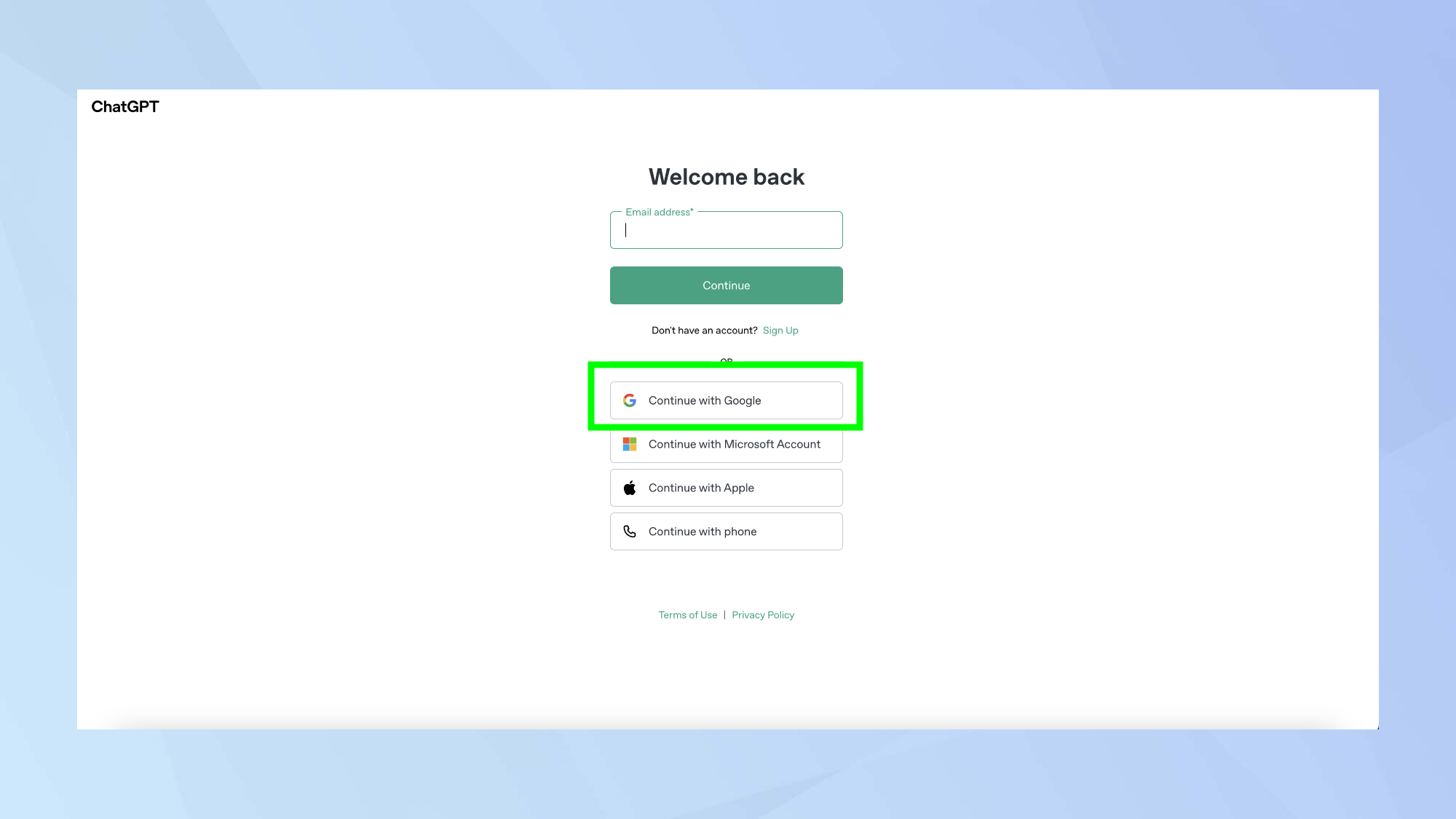 Page de connexion Chatgpt