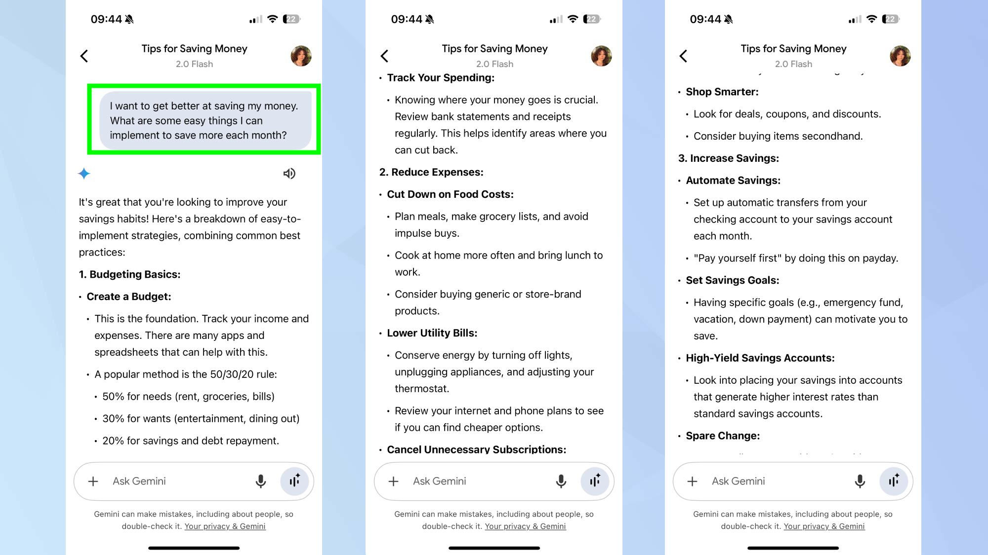 Gemini obtenir des conseils personnalisés
