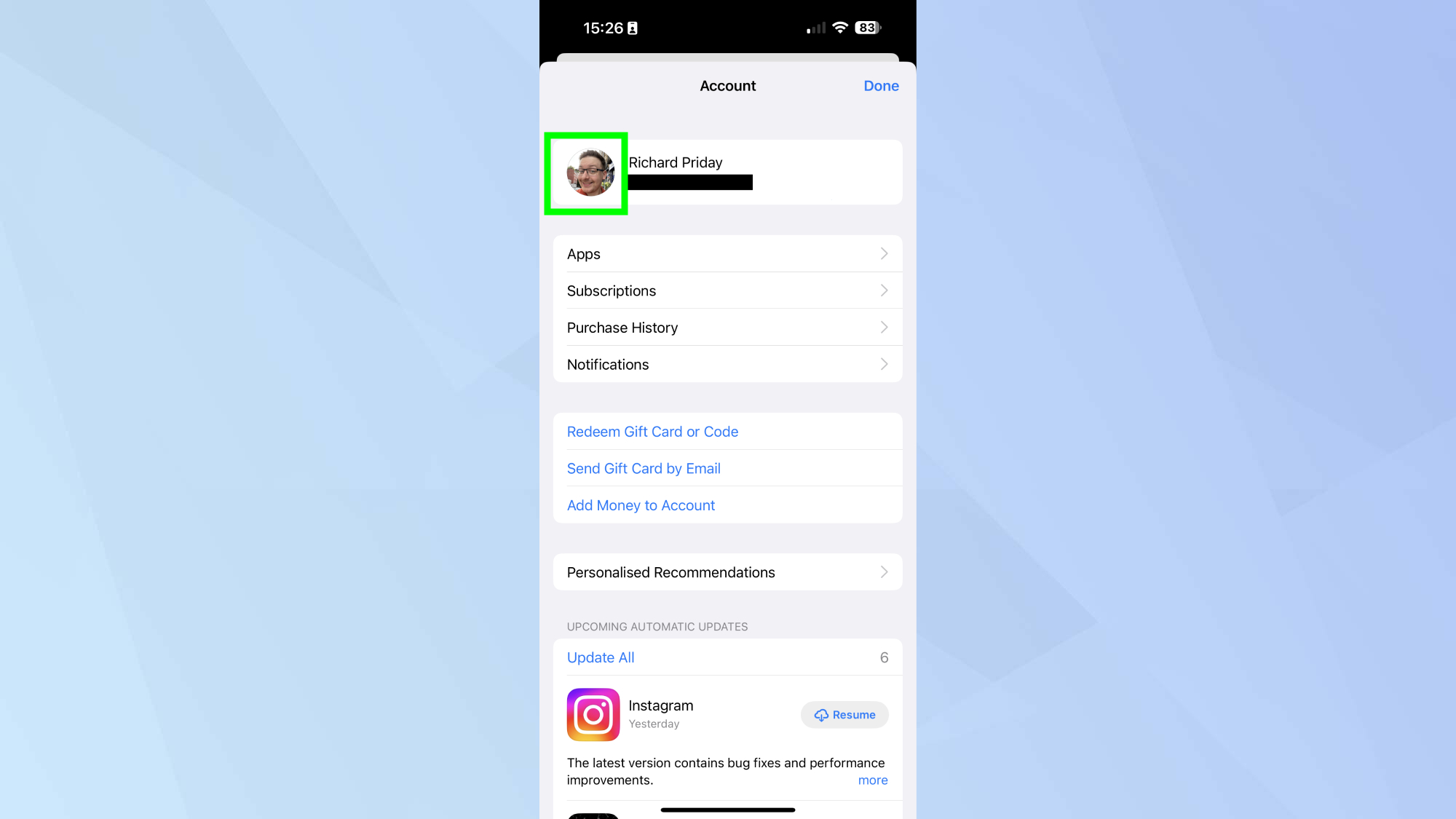 Compte Apple - Ouvrez l'App Store et accédez à votre profil