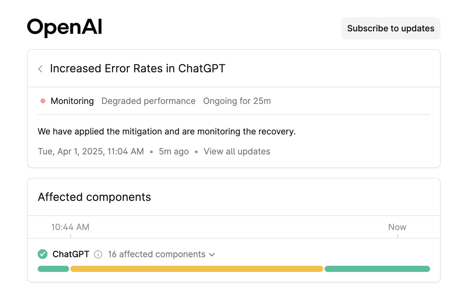 Page d'état OpenAI