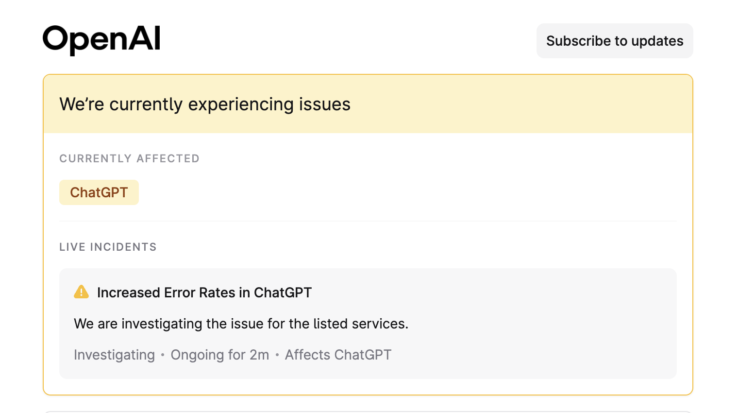 Openai Reporting Chatgpt Outage