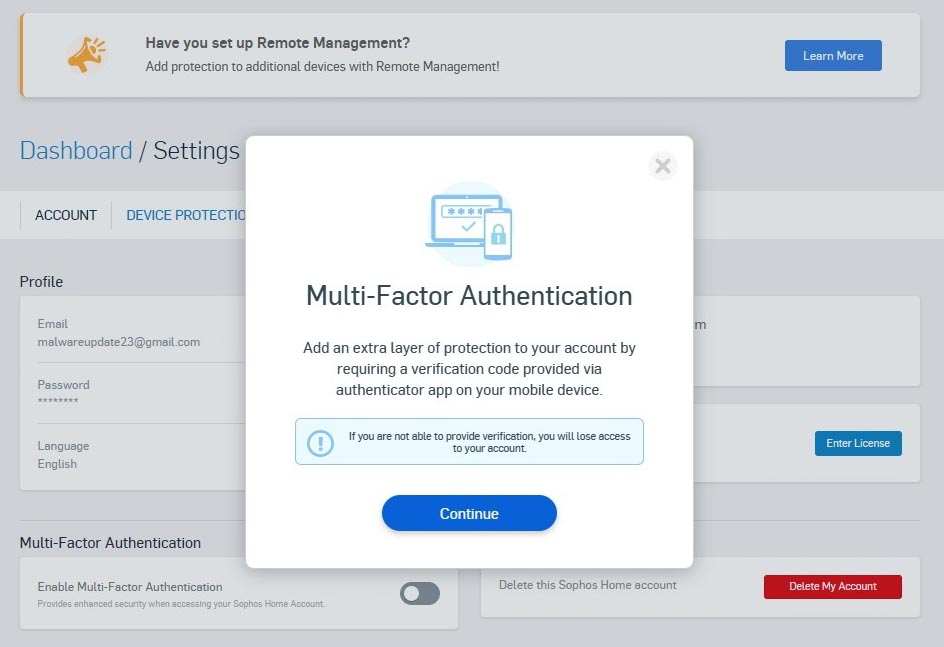 Sophos Home Premium Multi-Facteur Authentification