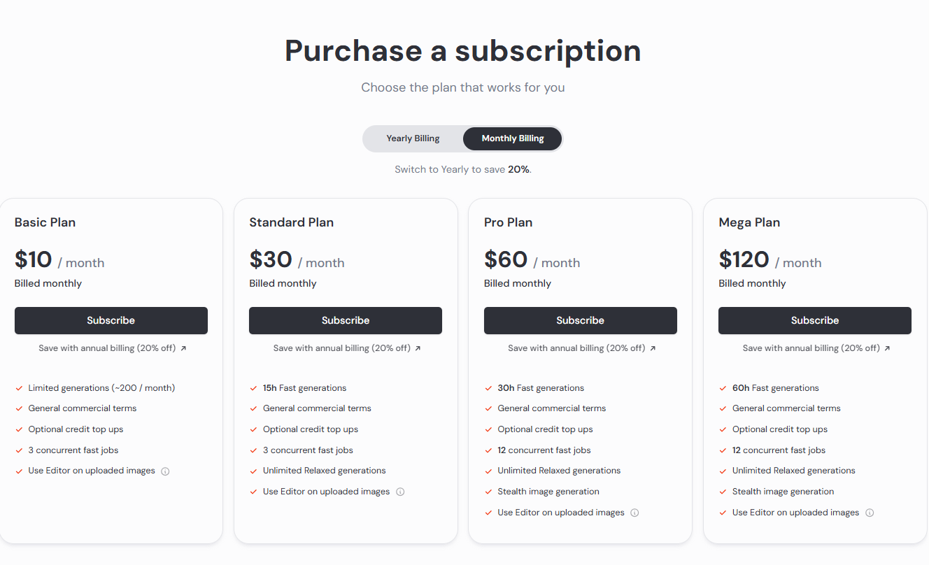 Plans d'abonnement de Midjourney