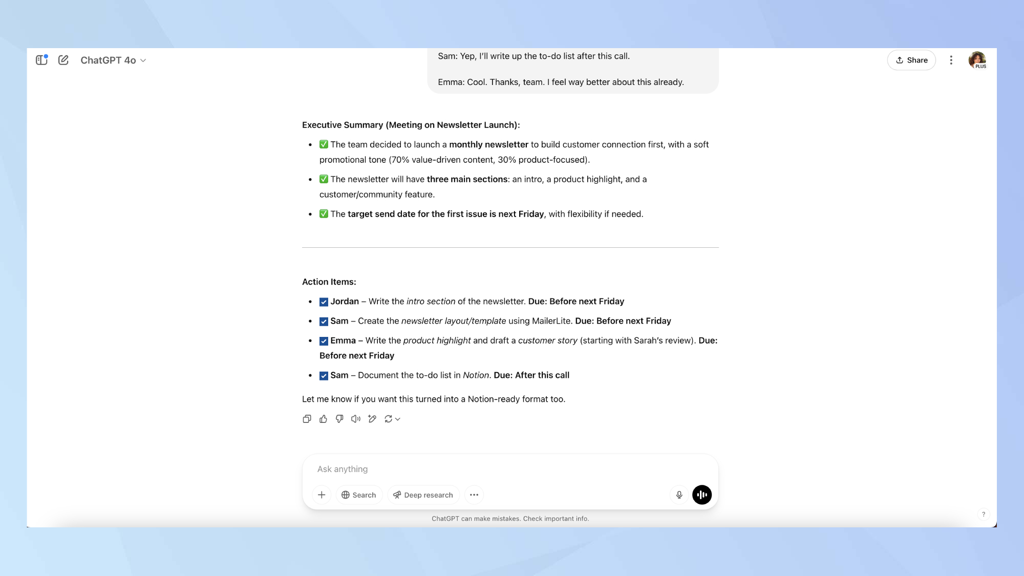 CHATGPT transccrire l'invite