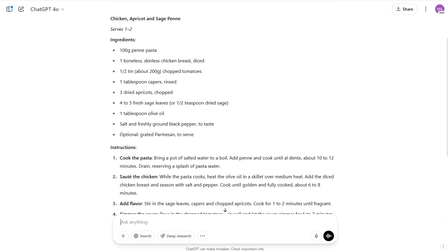 Une capture d'écran de Chatgpt