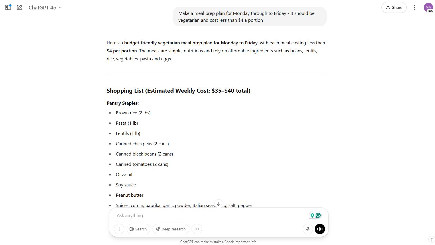 Une capture d'écran de Chatgpt