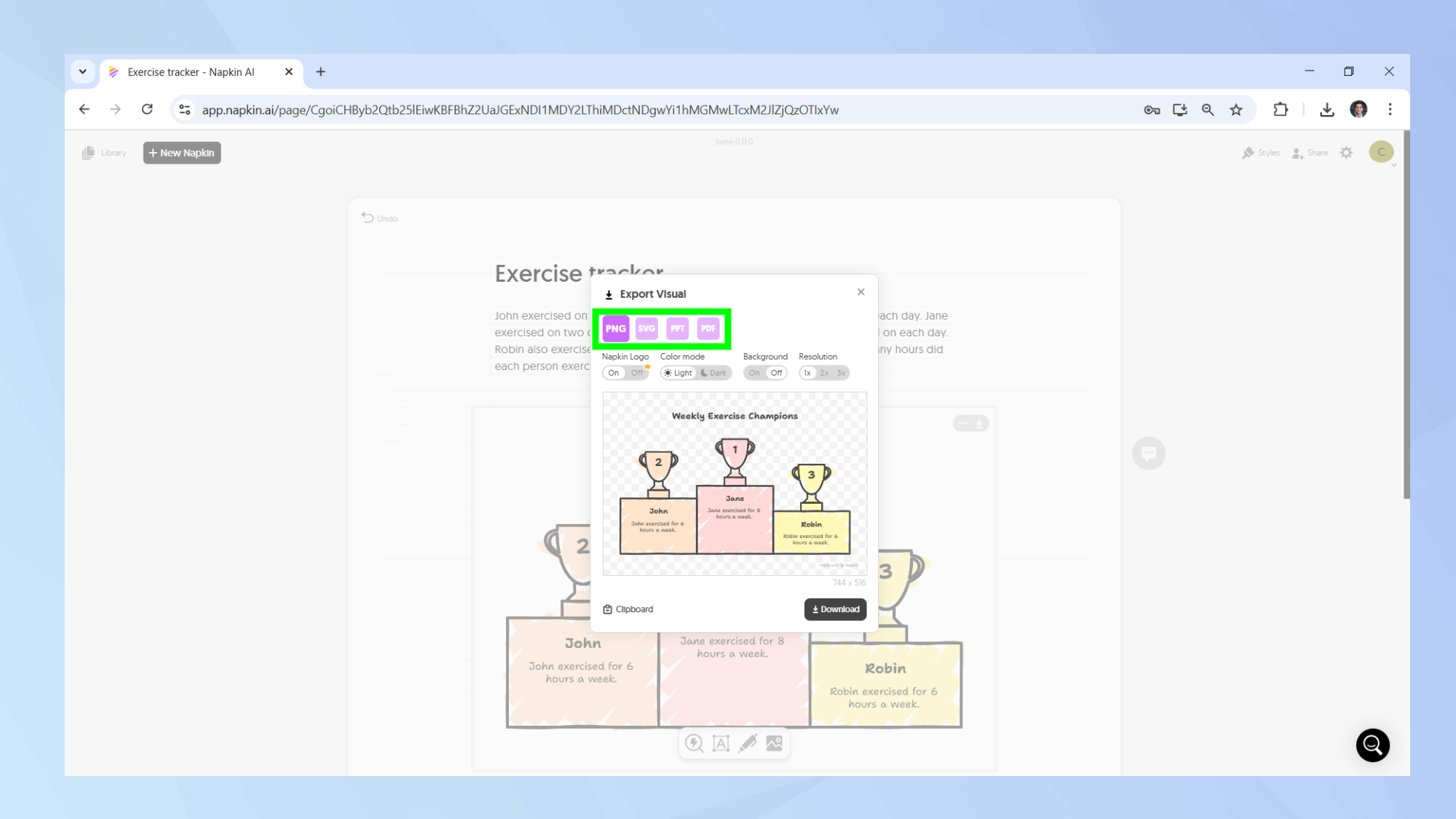Exportation de serviette
