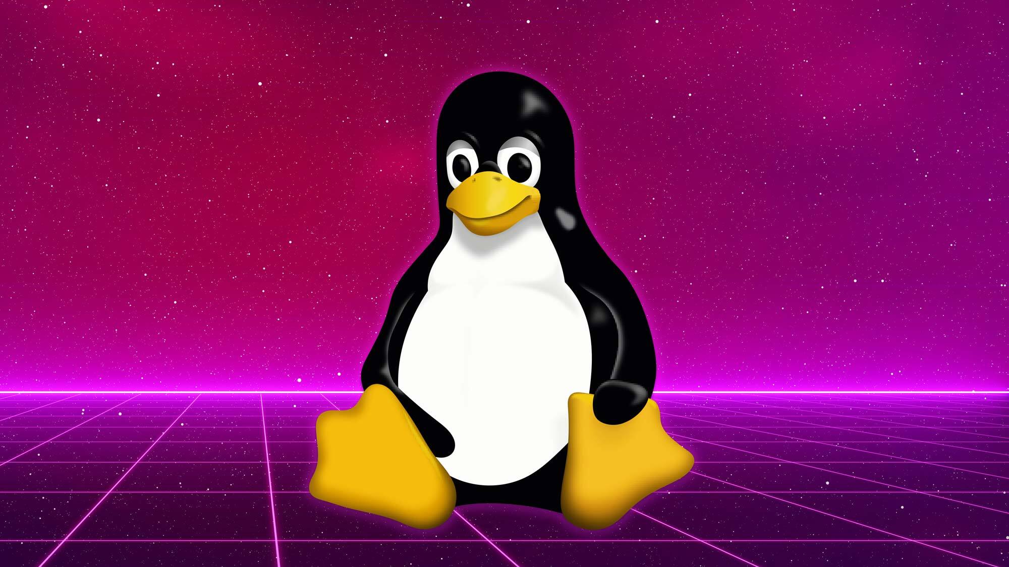 Le pingouin Linux sur un fond rose