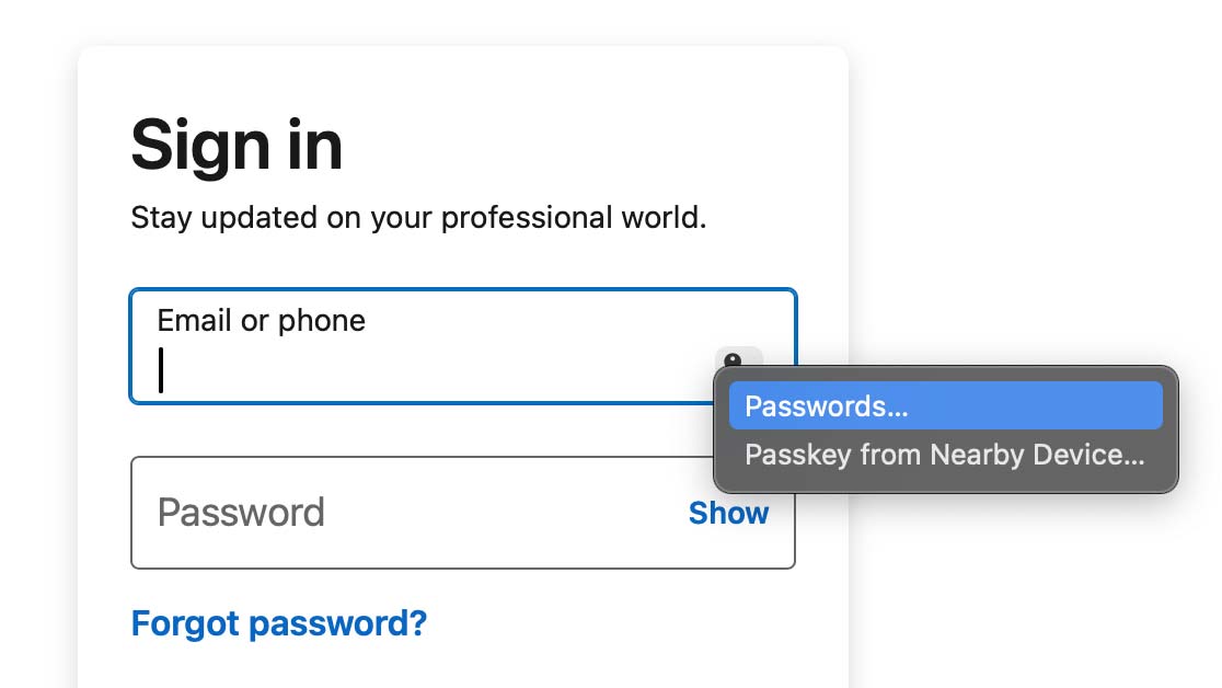 Une capture d'écran montrant comment fonctionne l'extension des mots de passe Apple dans Chrome