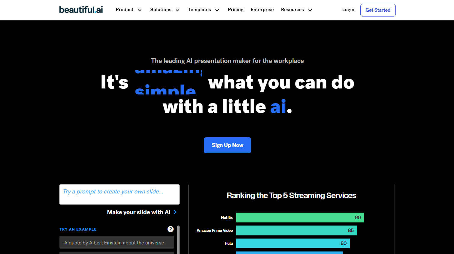 Une capture d'écran du site Web de Beautiful.ai