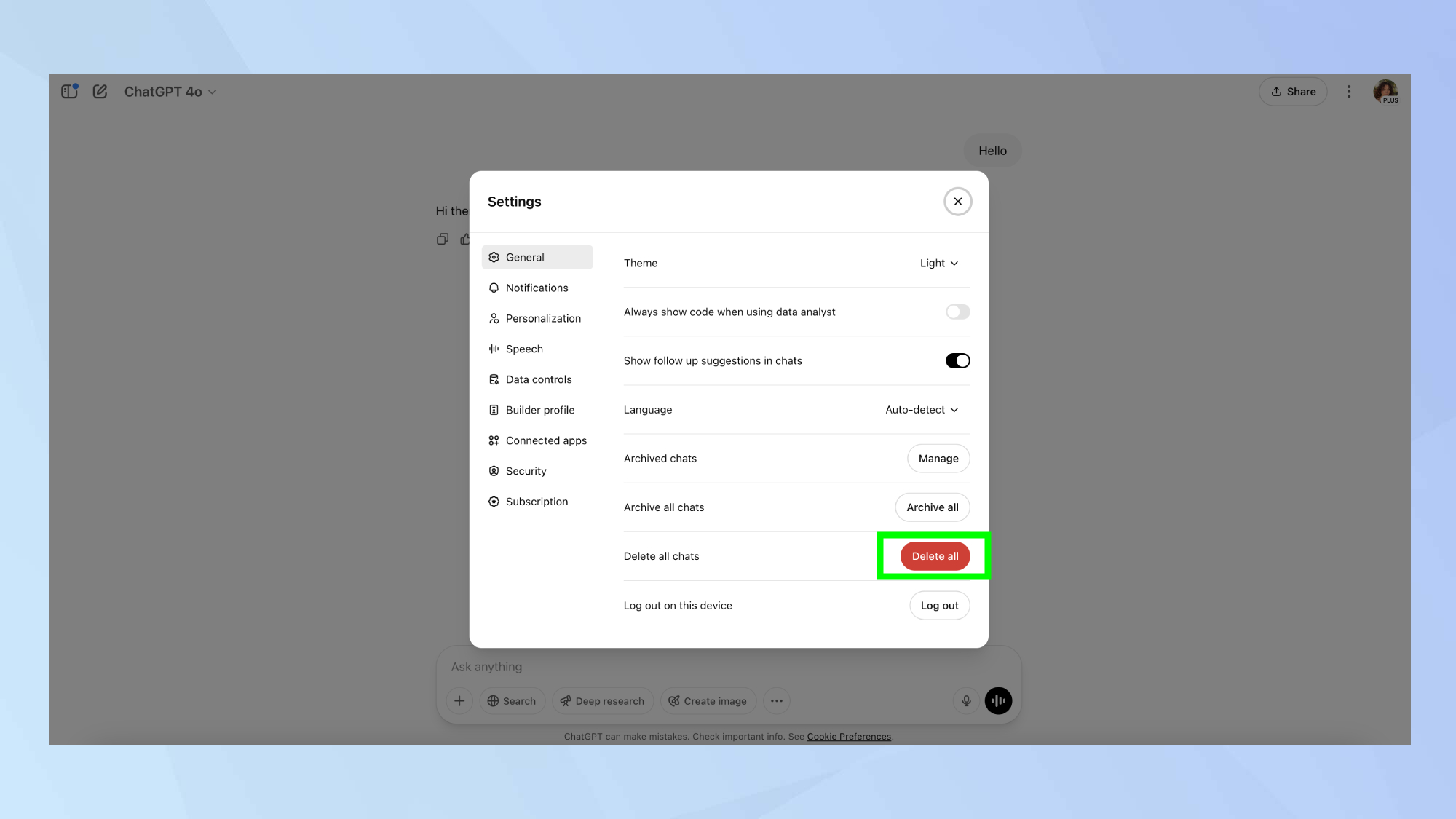 Chatgpt Supprimer tous les chats