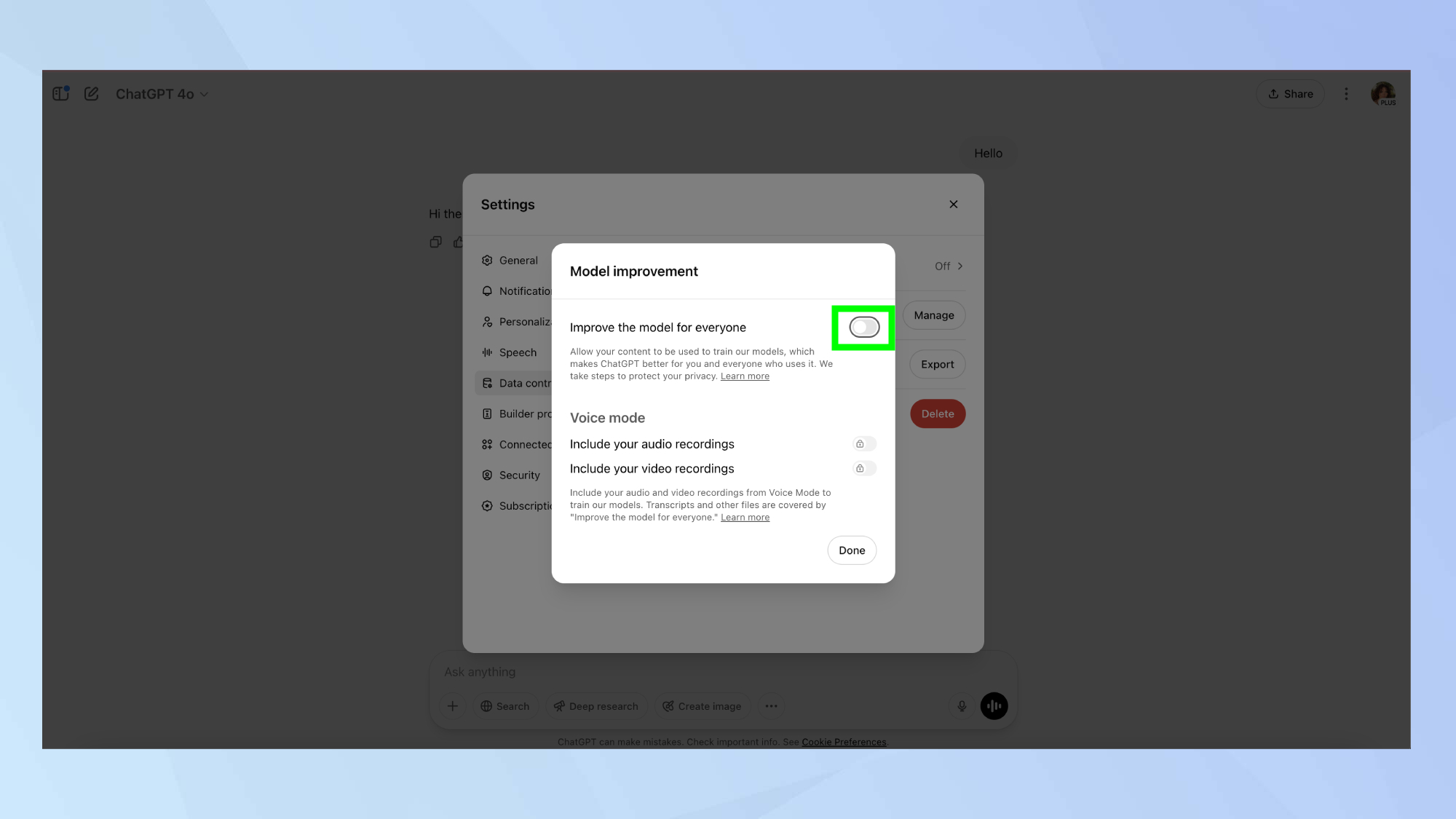Chatgpt améliore le modèle pour tout le monde