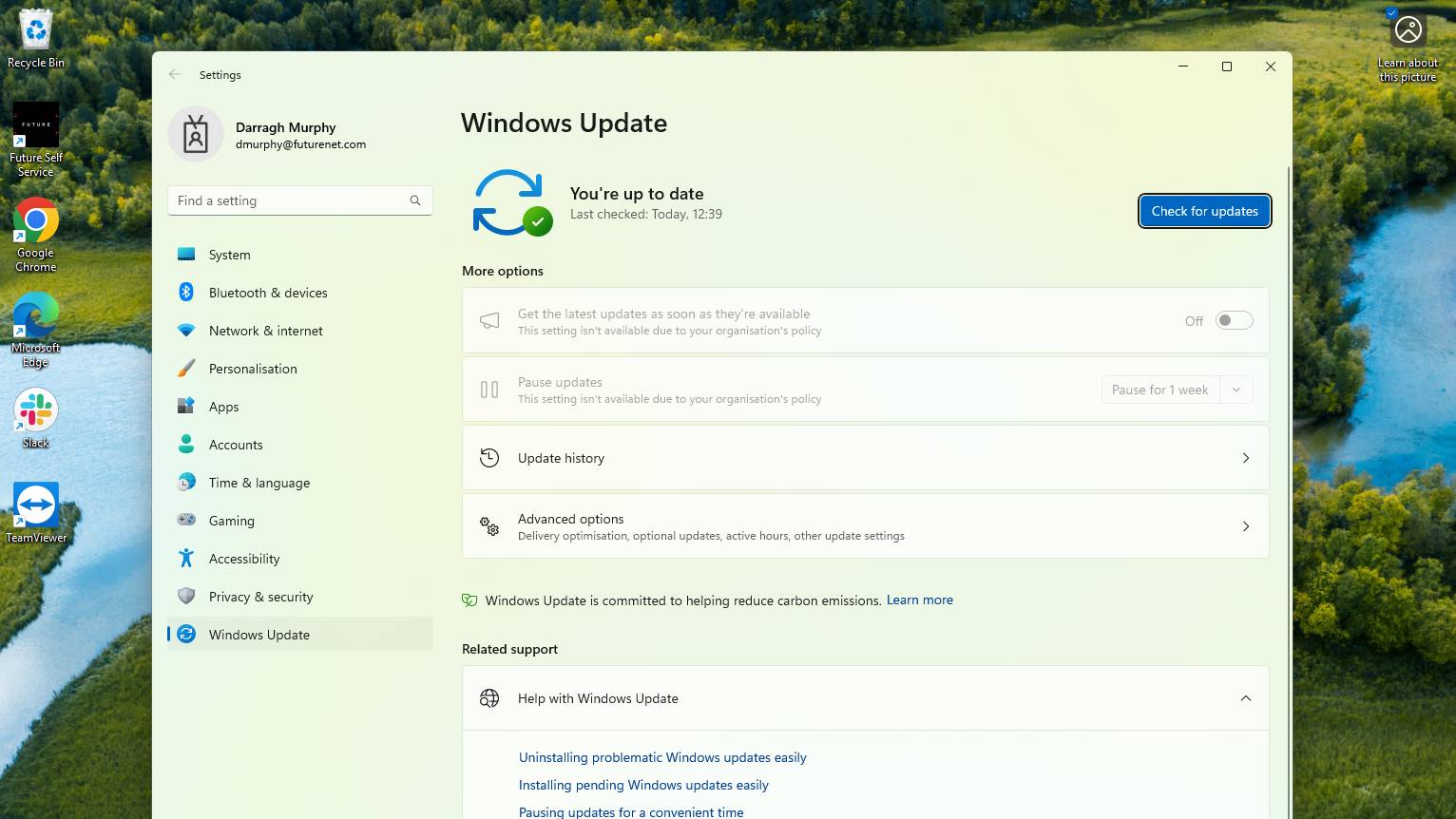 Capture d'écran des paramètres de Windows 11 affichant l'option de mise à jour Windows