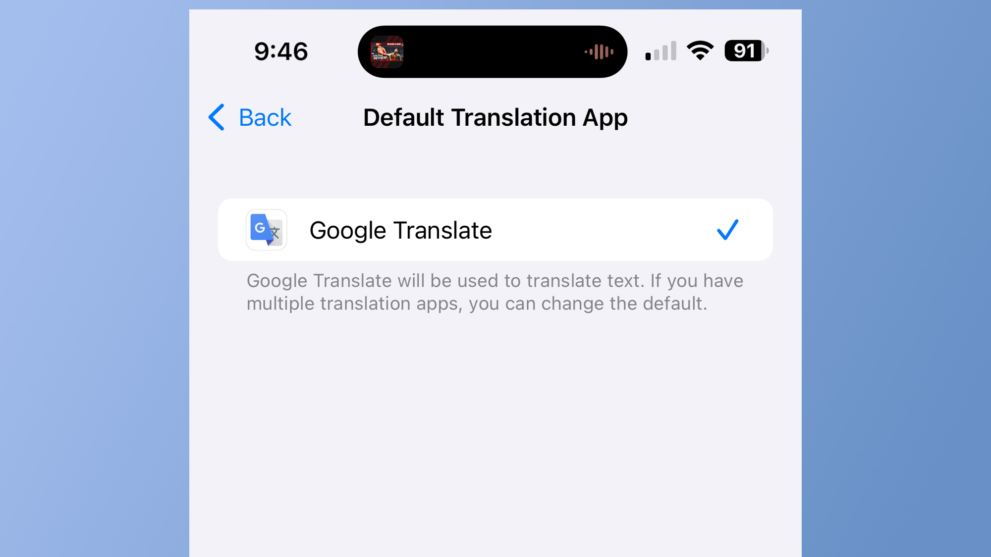 Sélection de Google Translate par défaut sur iOS