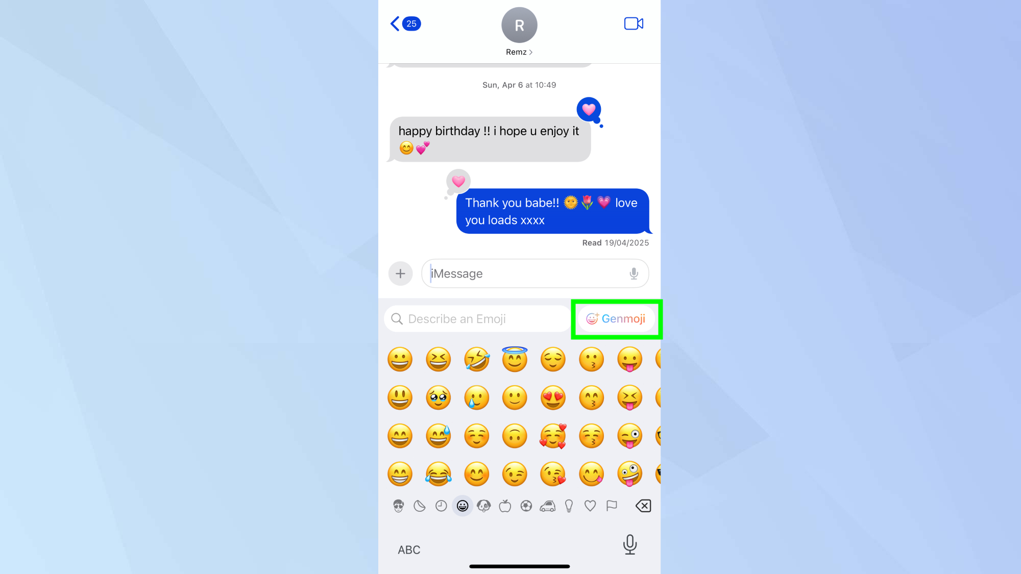 Genmoji dans les messages sur iPhone