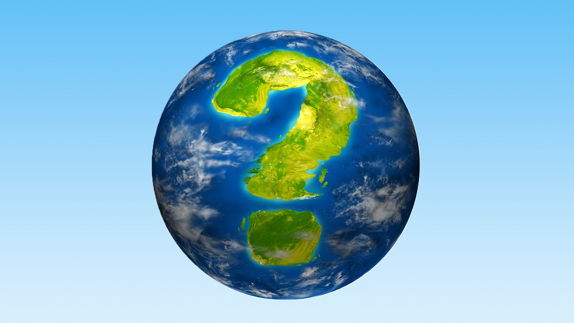 Une image du globe sur un fond bleu. Le Globe a un point d'interrogation vert formé à partir de terres.