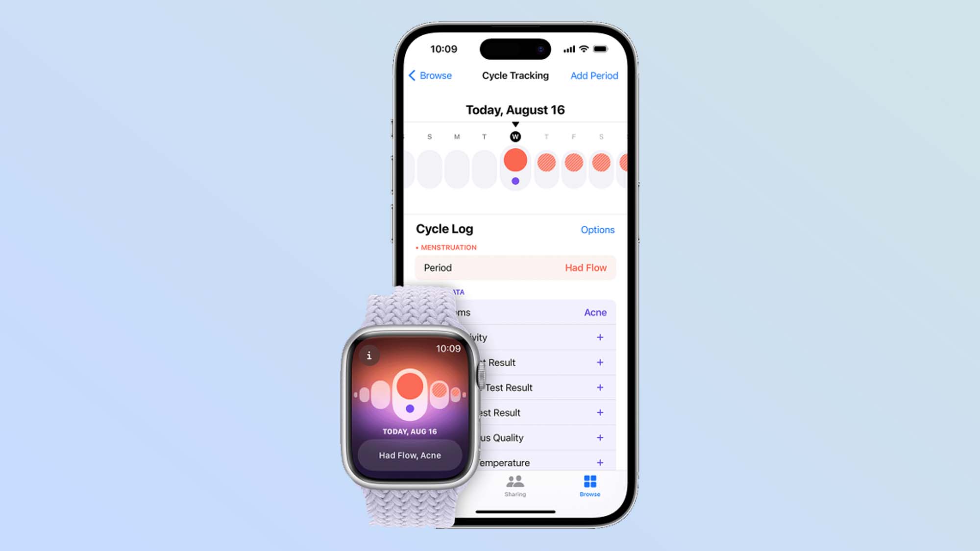 Une capture d'écran de l'application de suivi du cycle