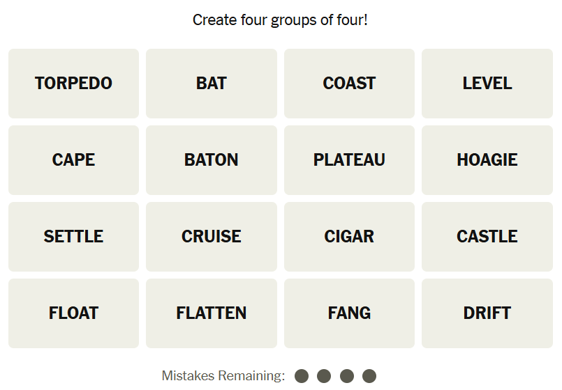 Le puzzle des connexions du New York Times le 5 mai 2025.