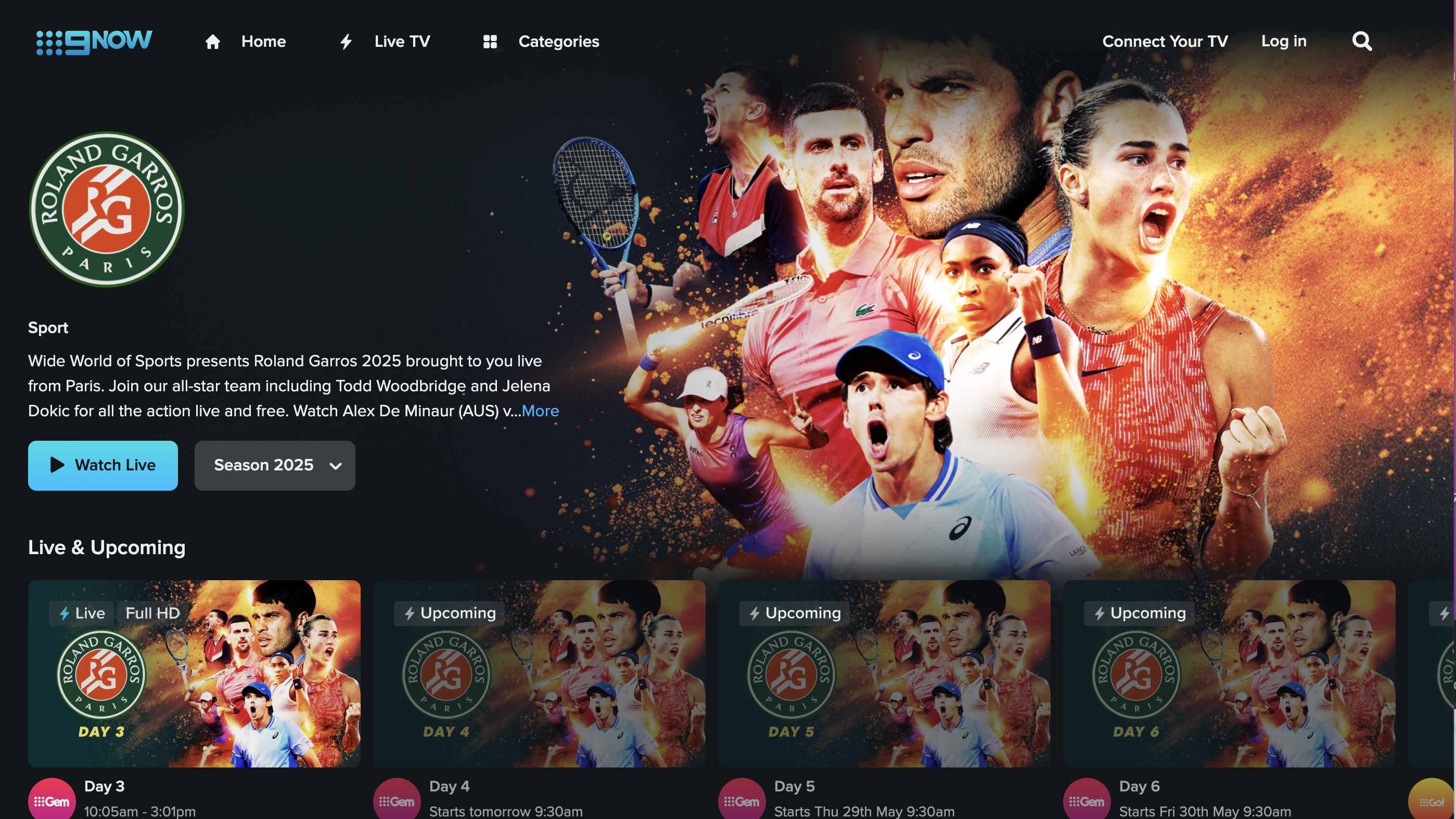 Regardez la Roland Garros 2025 en direct et gratuitement sur la plateforme de streaming 9now en Australie