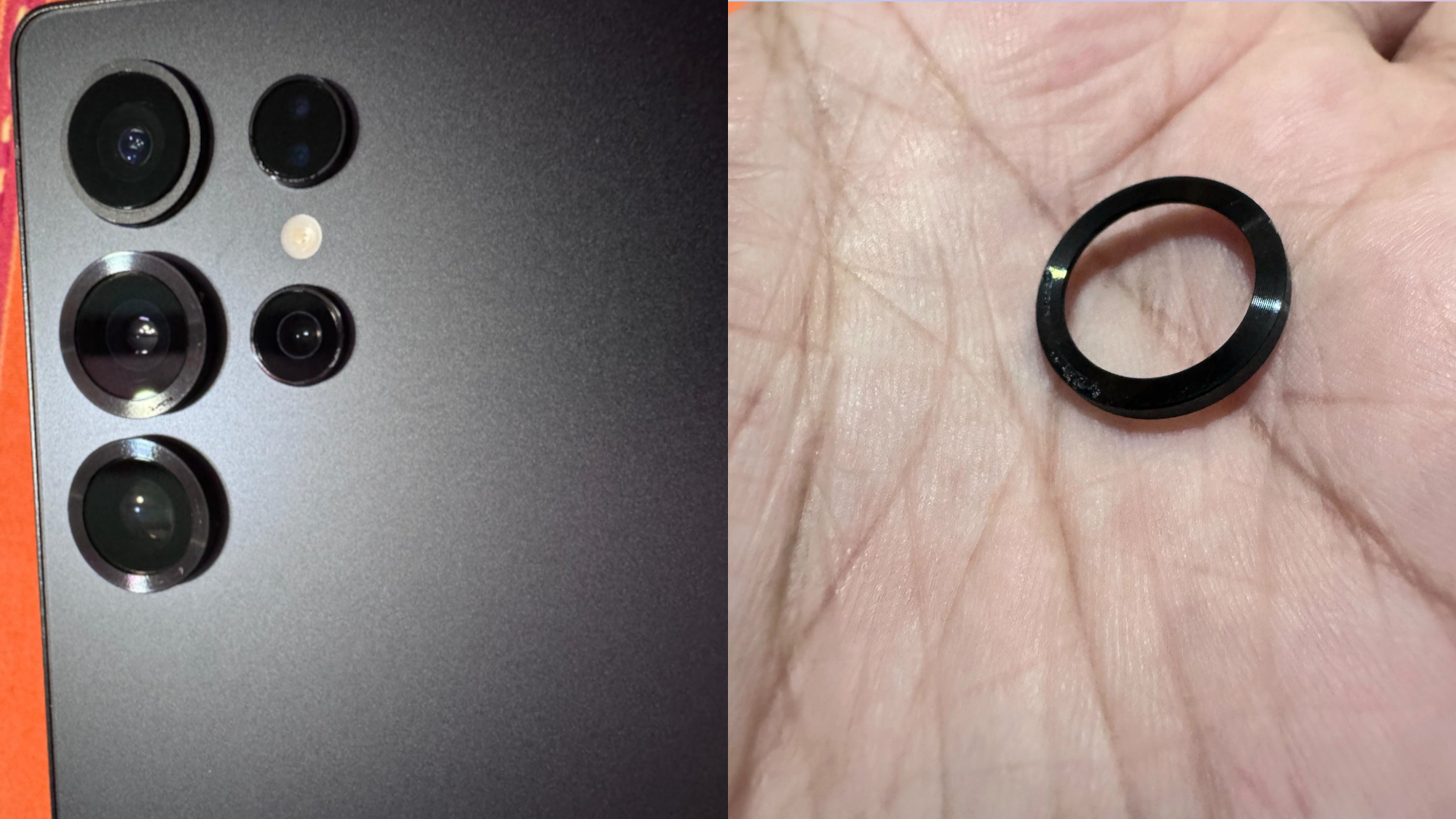 S25 Ultra avec l'anneau de la caméra étant tombé
