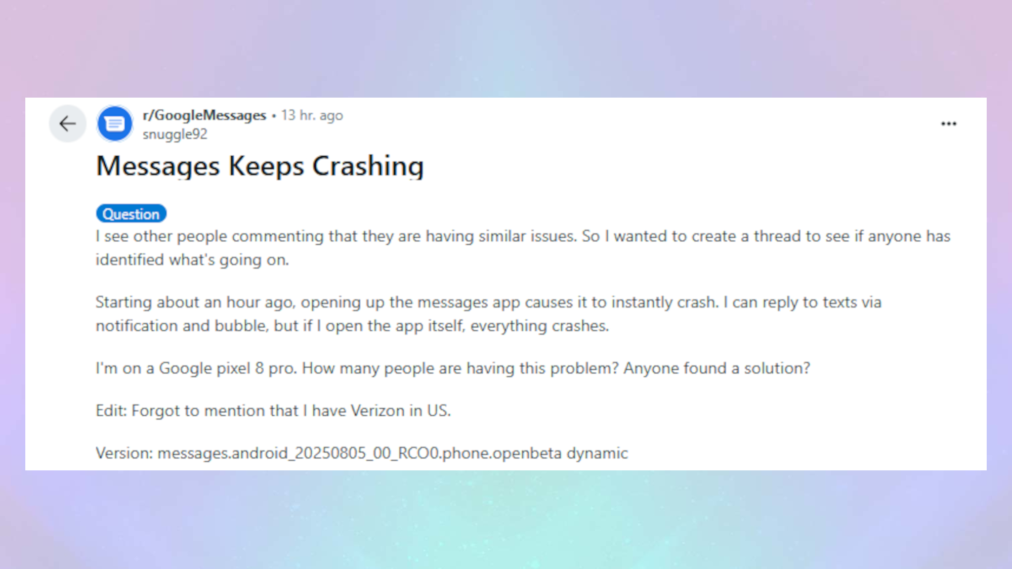 Reddit Post détaillant le problème