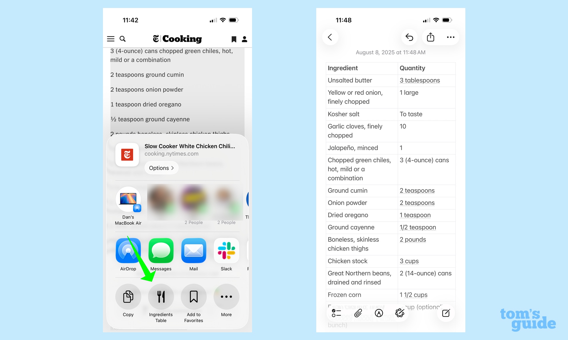 Création d'un raccourci pour insérer une table générée d'outils d'écriture dans une note